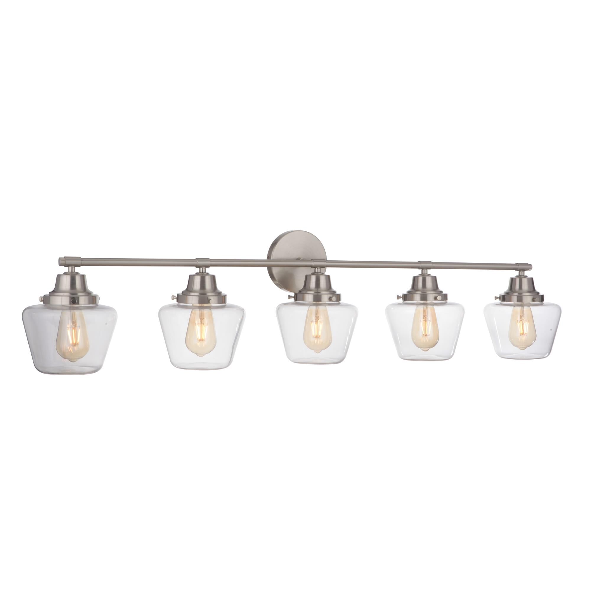 Shown in Brushed Polished Nickel finish and Clear glass and Glass shade