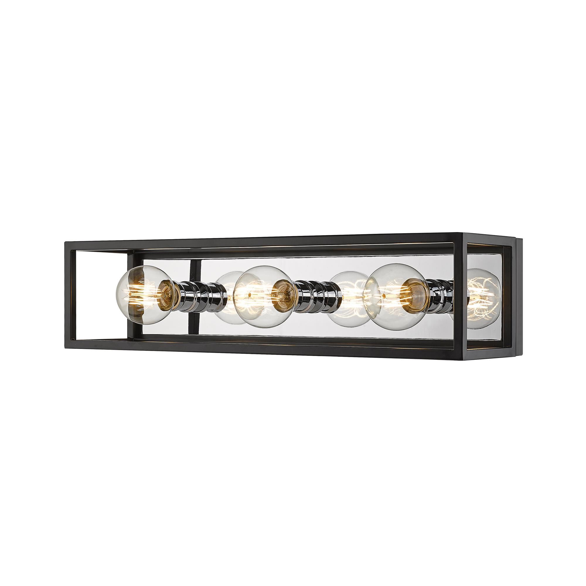 Shown in Matte Black + Chrome finish and --- glass and --- shade