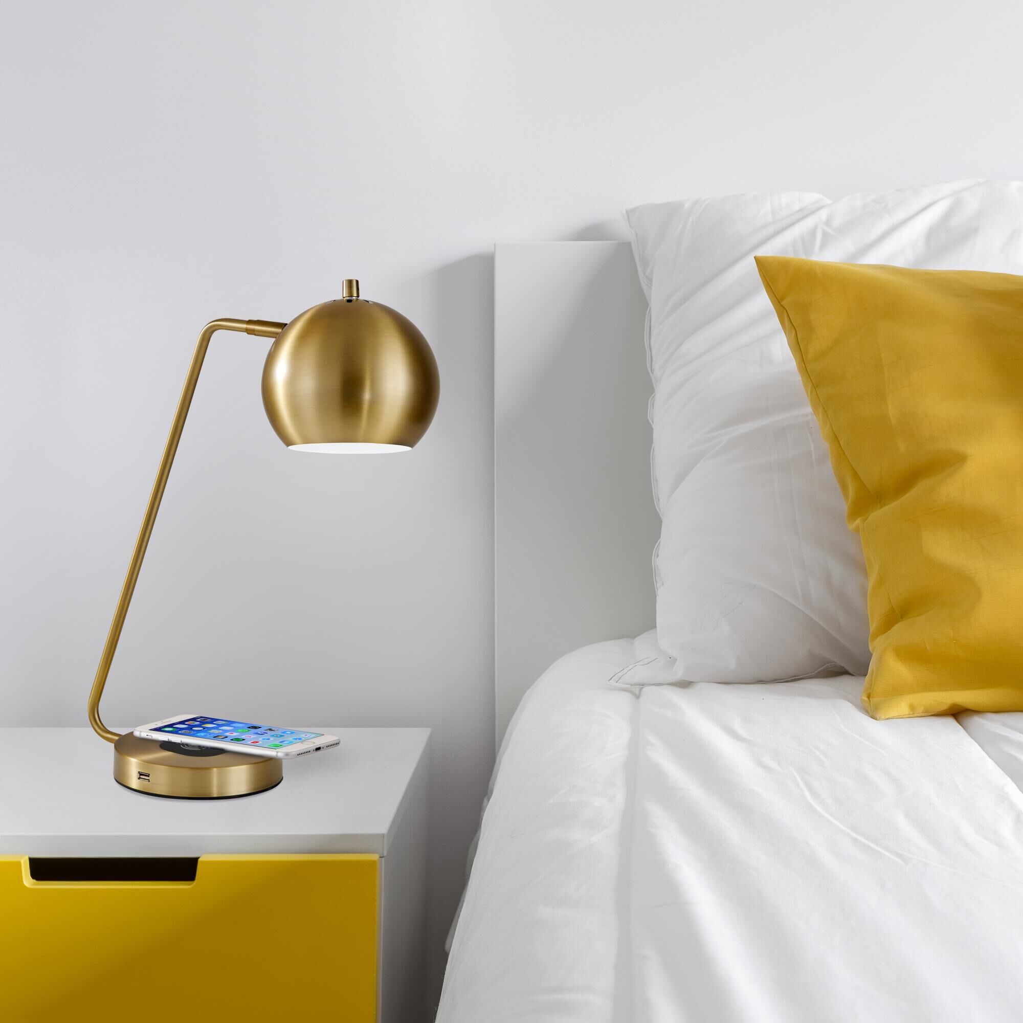 Shown in Antique Brass finish and Antique Brass shade