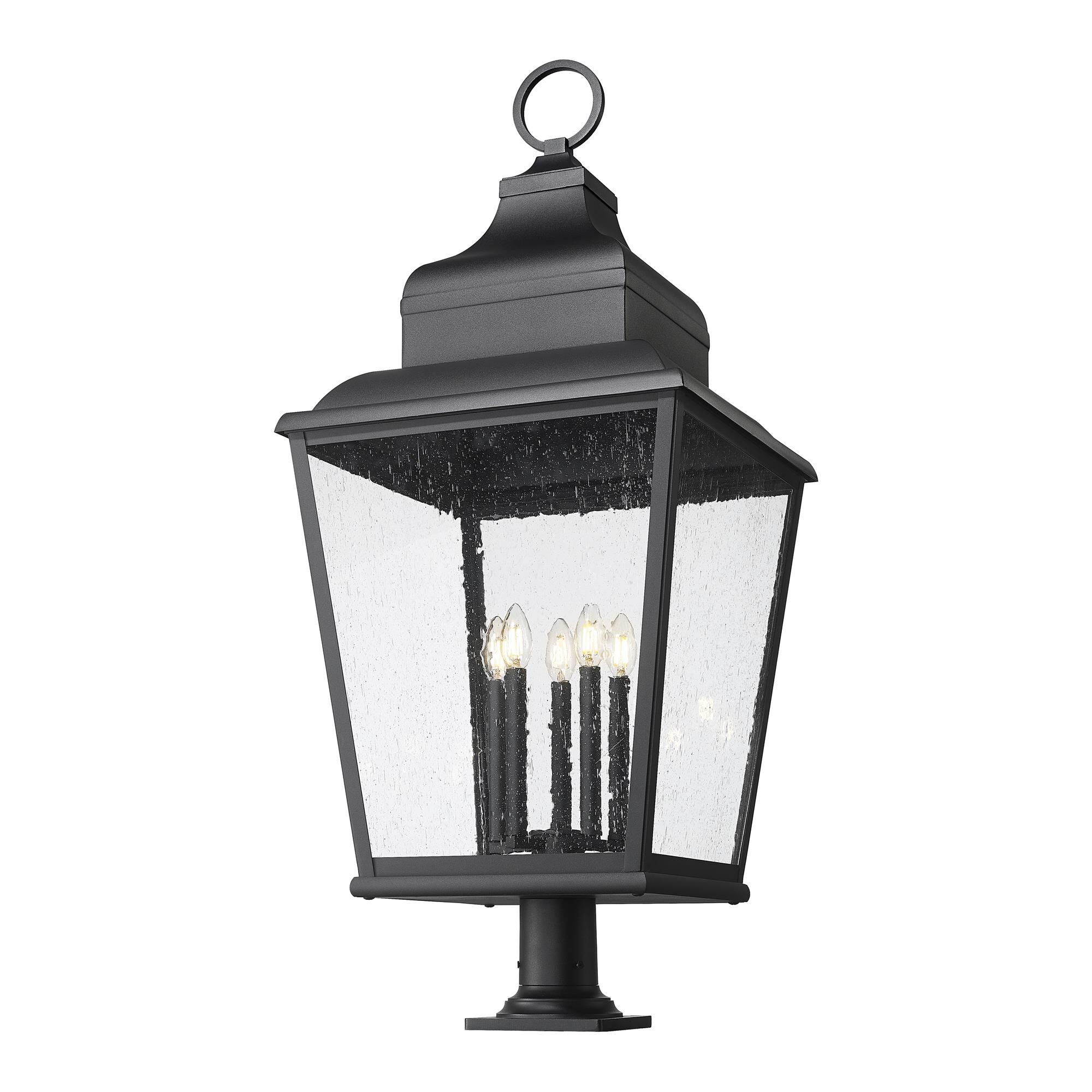 Shown in Sand Black finish and Clear Seedy glass