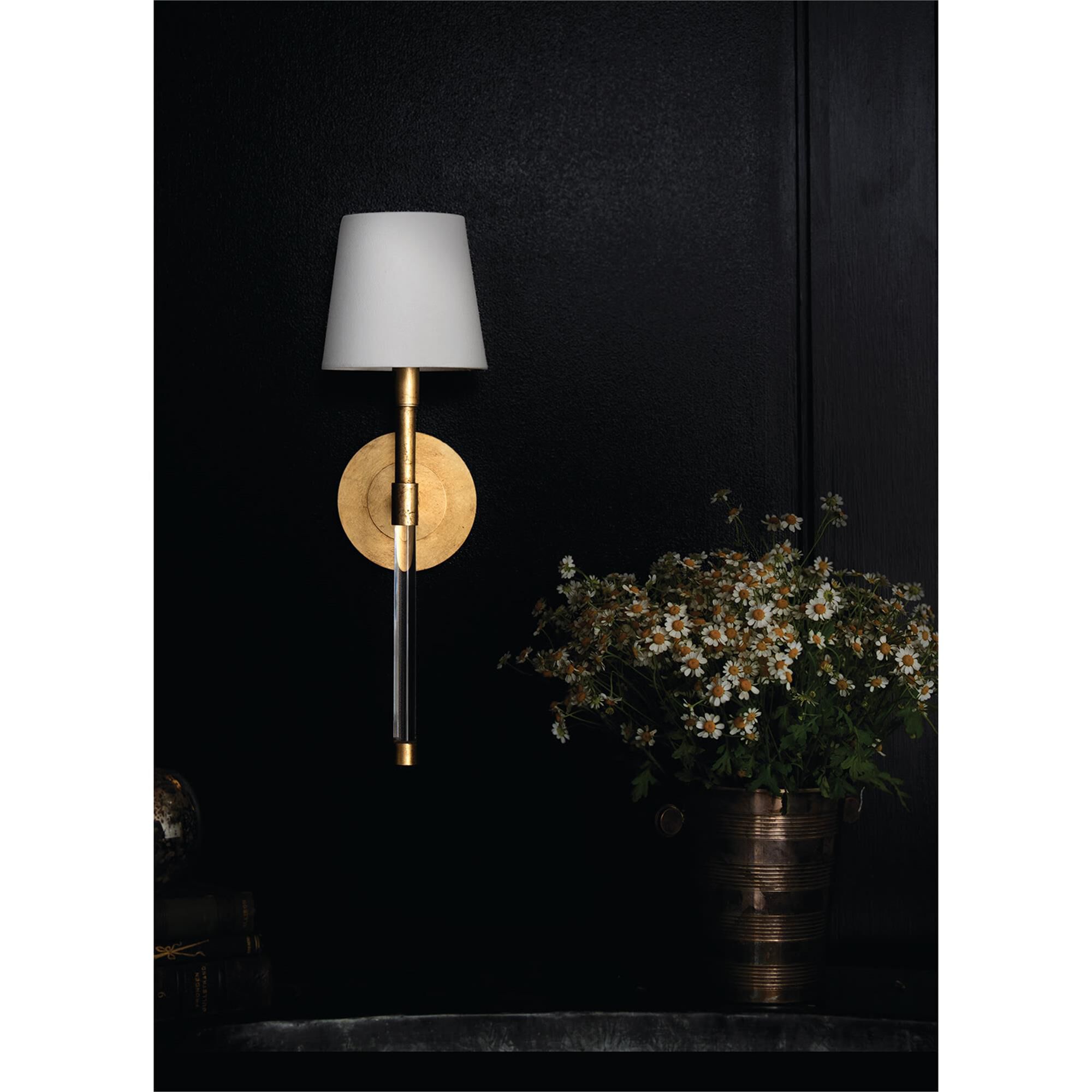 Shown in Gold Leaf finish and Linen shade