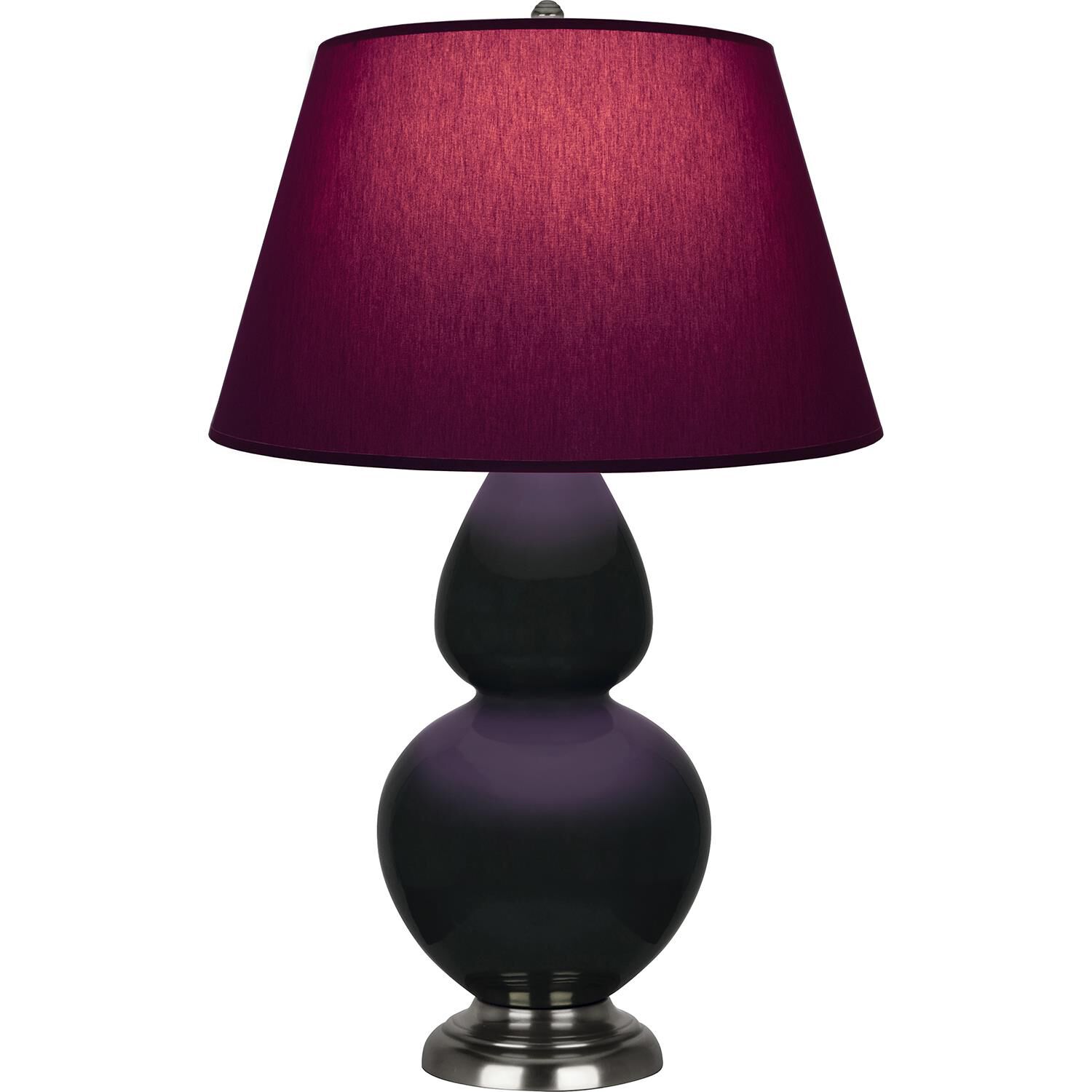 Shown in Obsidian finish and Plum and Lavender shade and Antique Silver accent