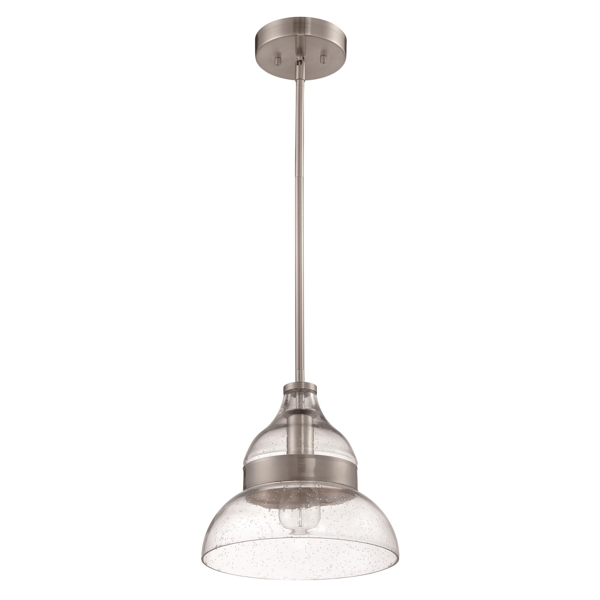 Shown in Brushed Polished Nickel finish and Clear Seeded glass and Glass shade