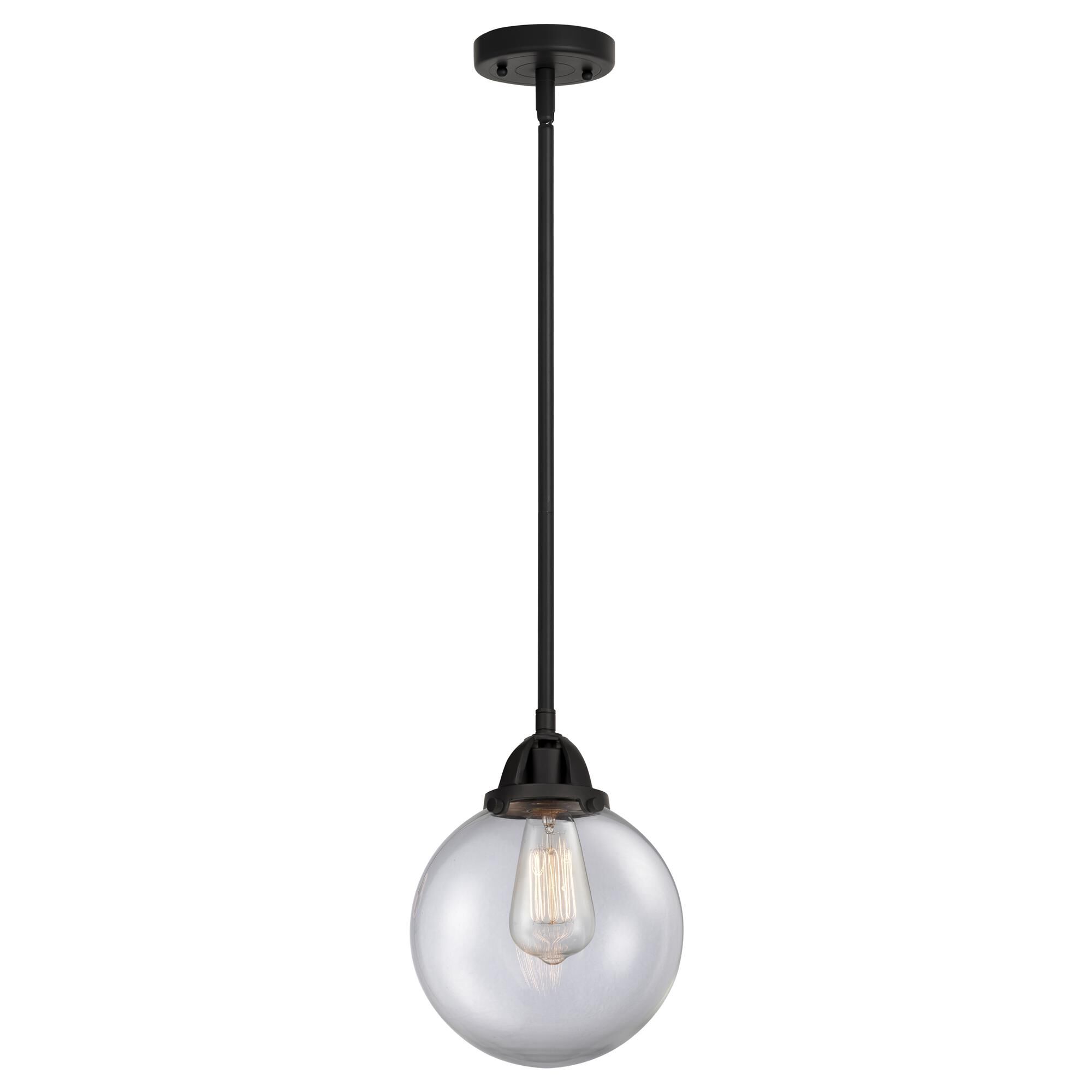 Shown in Matte Black finish and Clear Beacon glass and No Shade shade