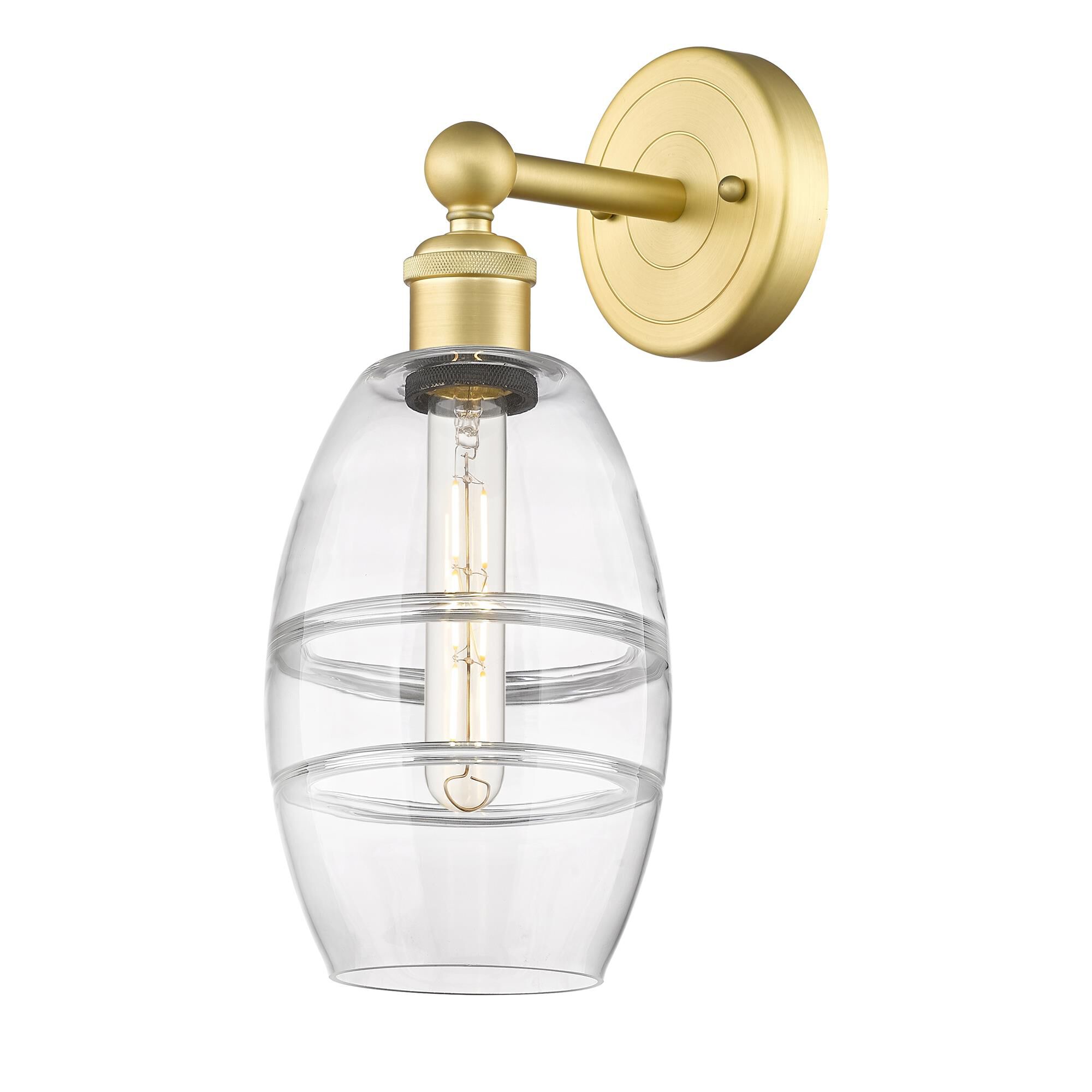 Shown in Satin Gold finish and Clear glass