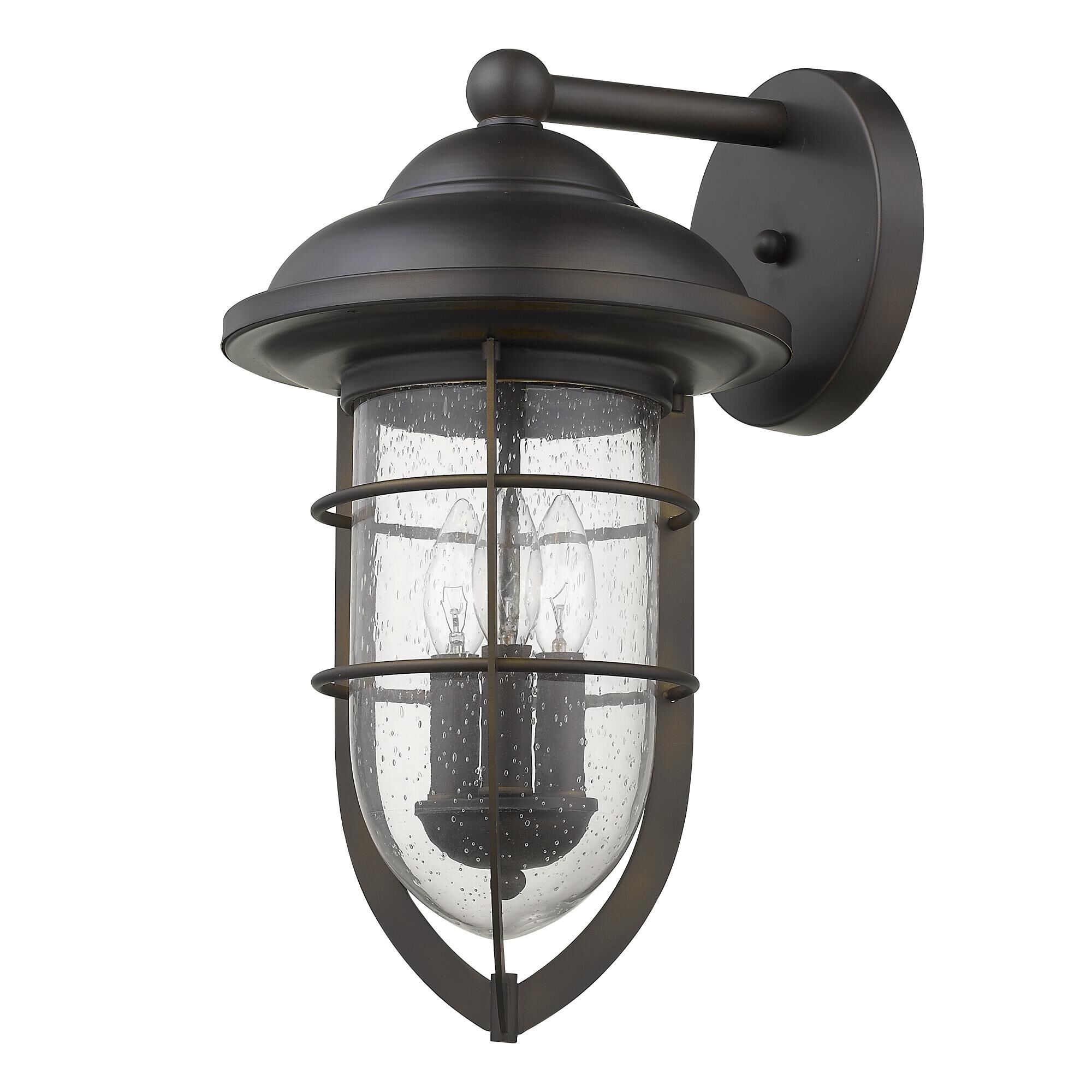 Shown in Oil-Rubbed Bronze finish and Clear glass and Clear, Seedy Glass Urn Shaped Globe shade