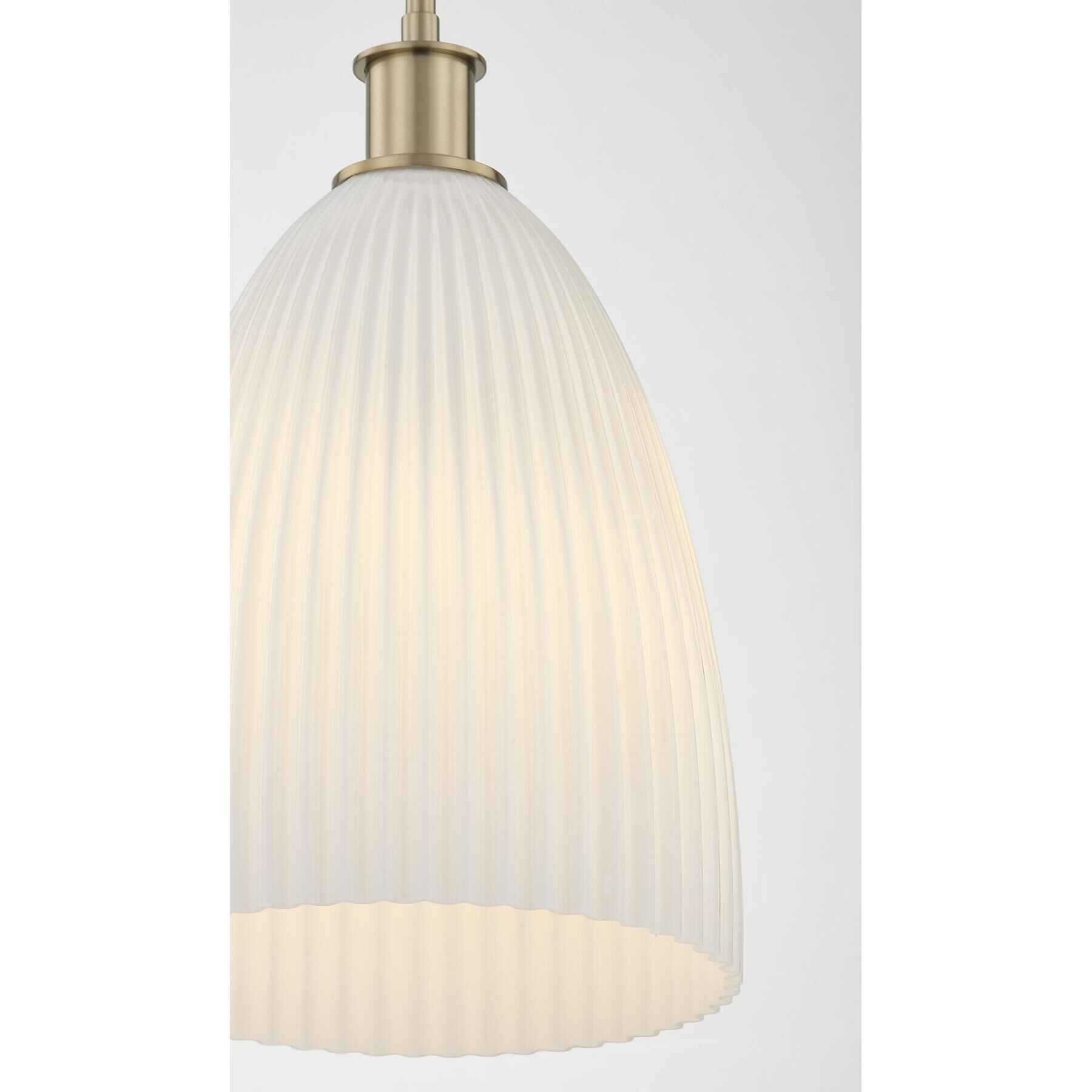 Shown in Noble Brass finish and White Opal Ribbed glass