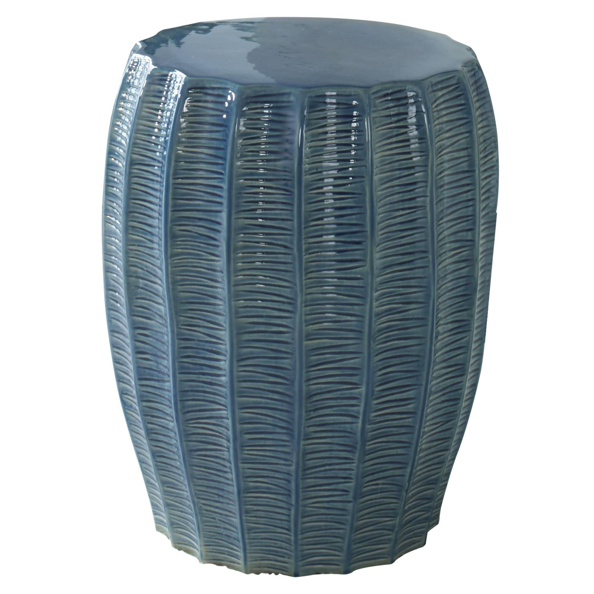 Shown in Striking And Multifunctional, This Ceramic Garden Stool Features A Fun Scalloped Edge With Hand Carv finish