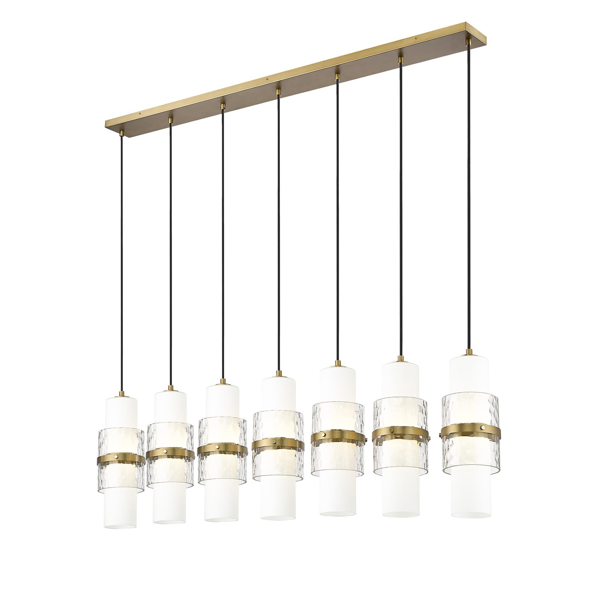 Shown in Modern Gold finish and Clear + Etched Opal glass and Clear + Etched Opal shade