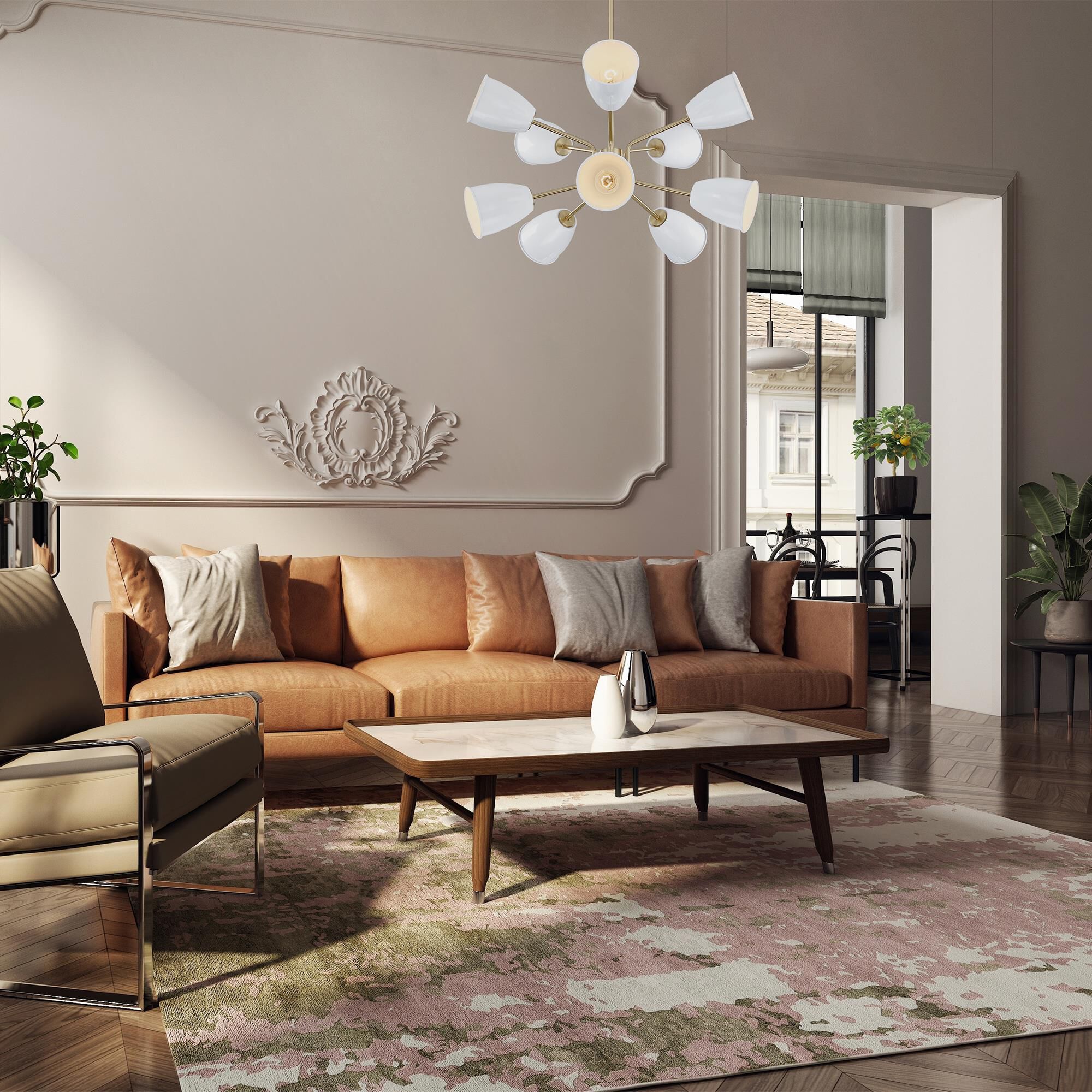 Shown in Brushed Gold finish and Ice Mist shade