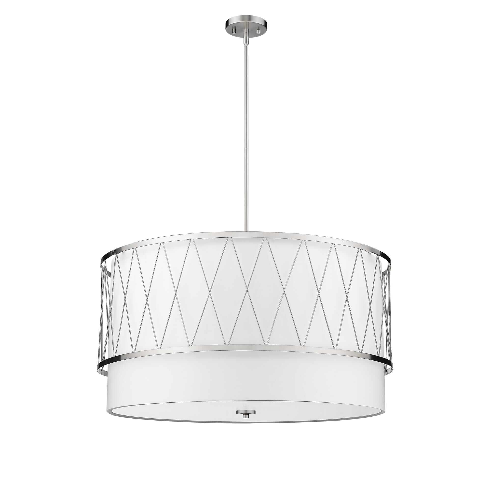 Shown in Brushed Nickel finish and White glass and White shade