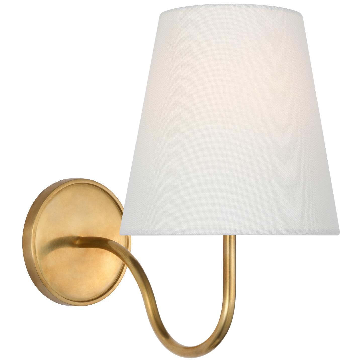 Shown in Hand-Rubbed Antique Brass finish and Linen shade