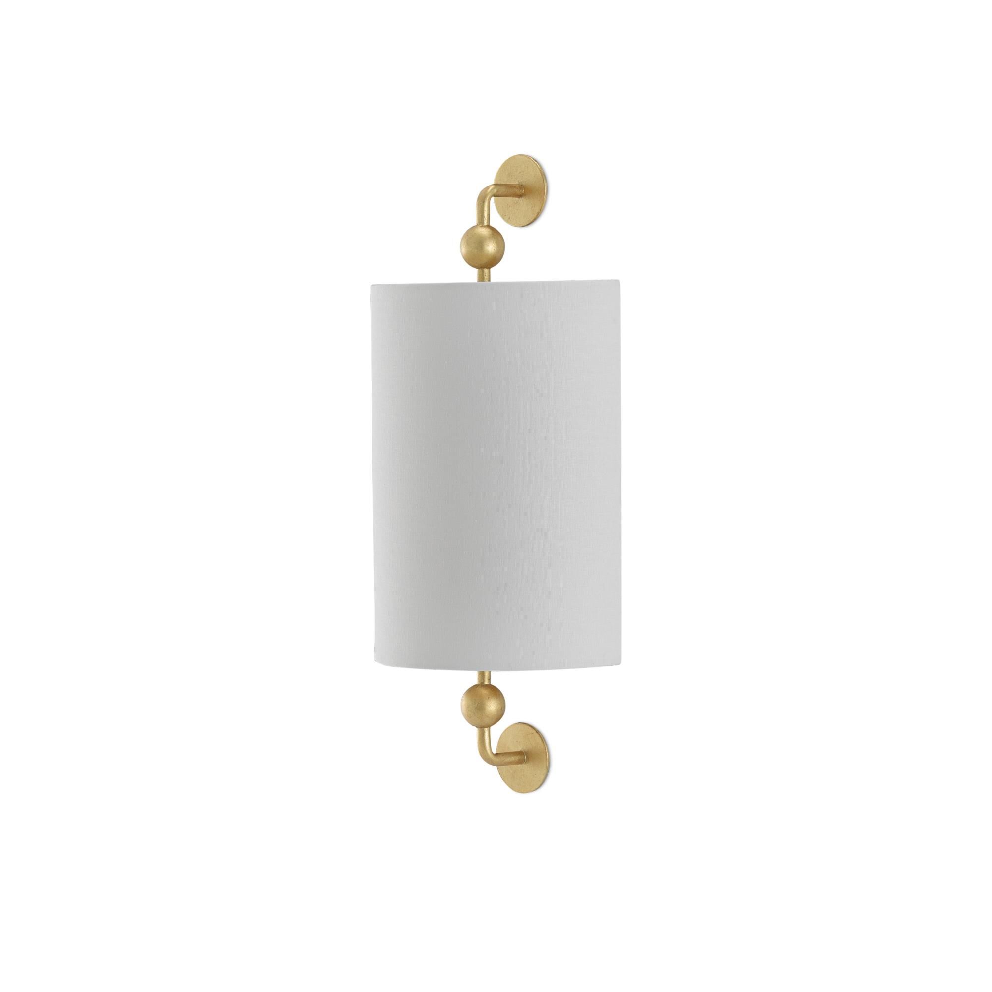 Shown in Contemporary Gold Leaf finish and Off White Linen shade