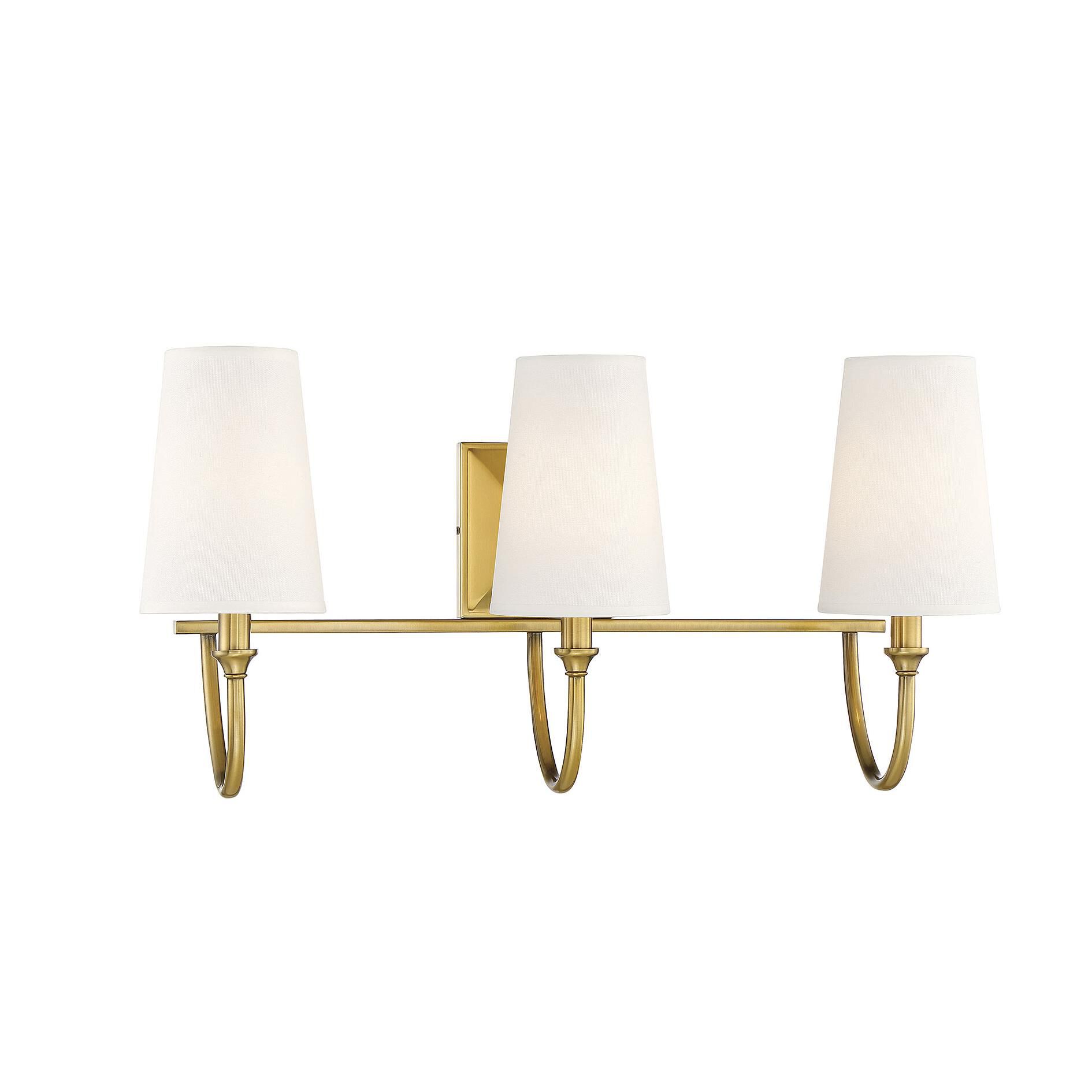 Shown in Warm Brass finish and White Fabric shade