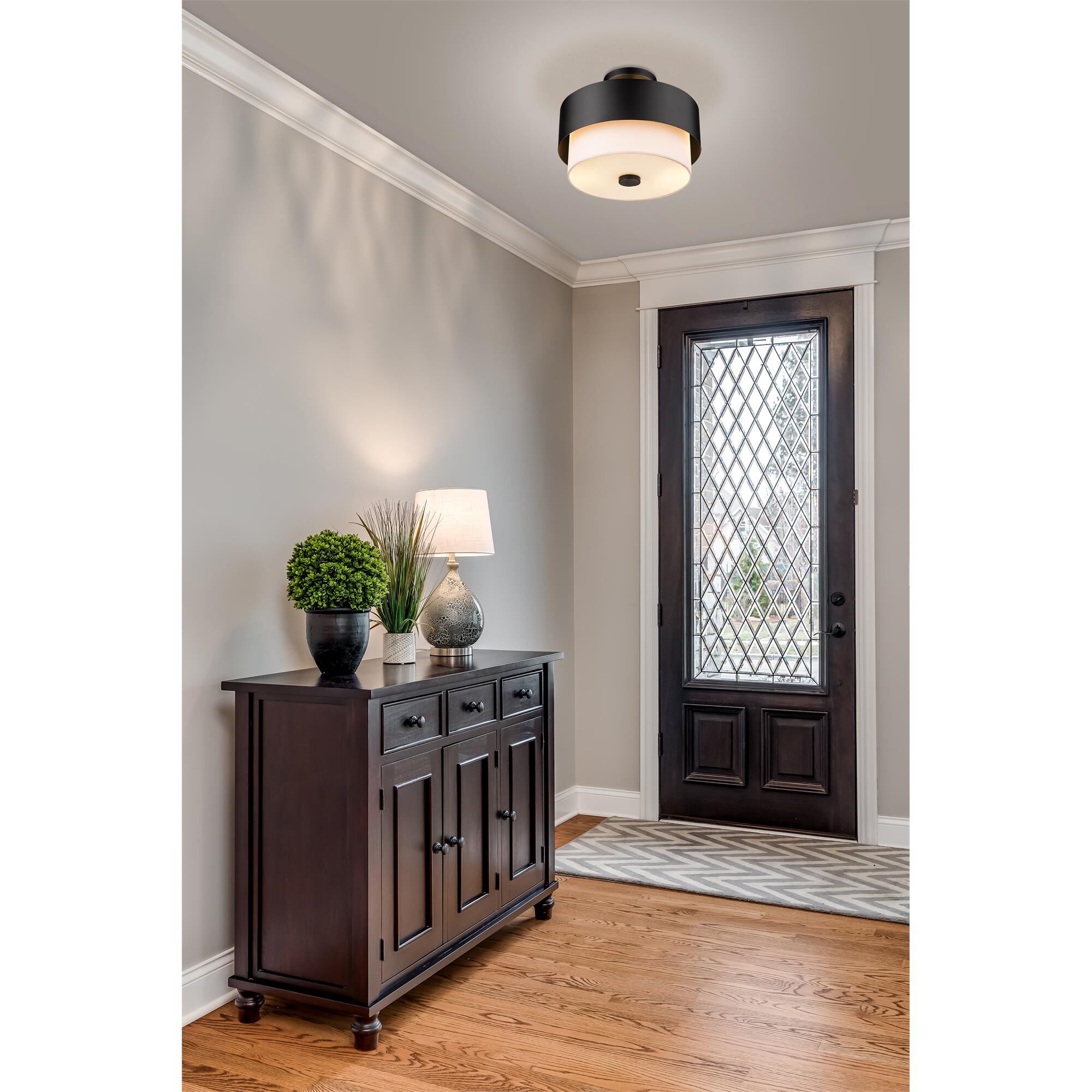 Shown in Matte Black finish and White glass
