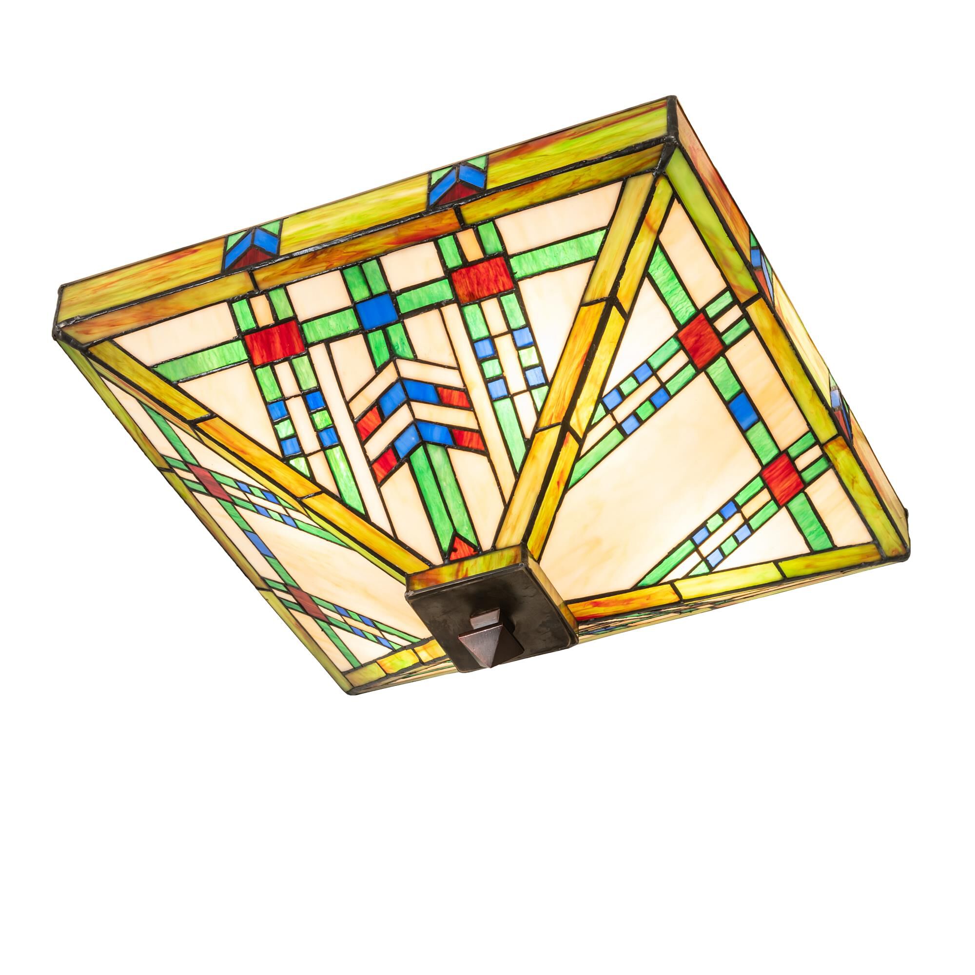 Shown in Mahogany Bronze finish and Ruby;Green;Beige glass