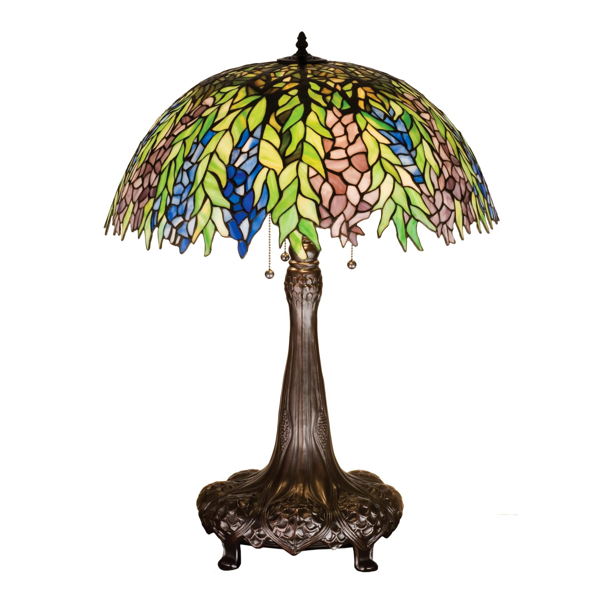 Shown in Mahogany Bronze finish and Plum-Periwinkle-Spring Green glass