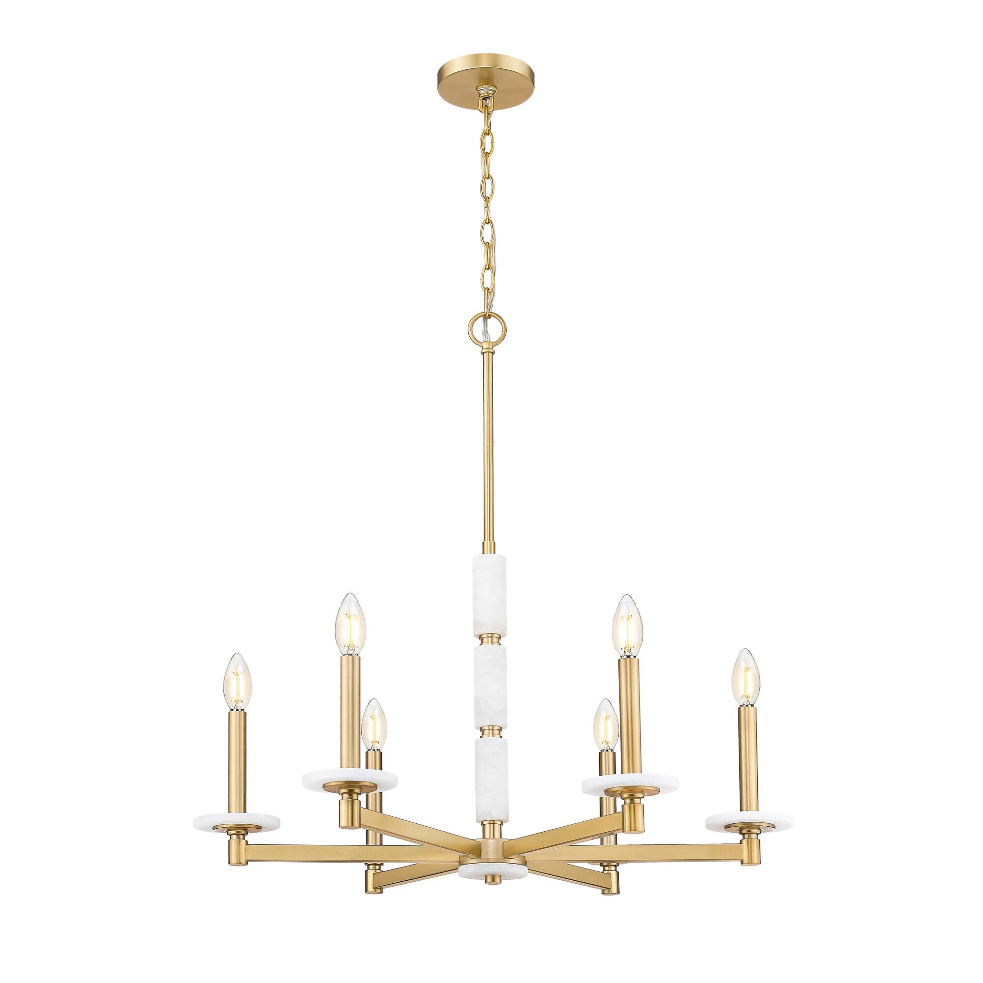 Shown in Modern Gold finish and Alabaster glass and Alabaster shade