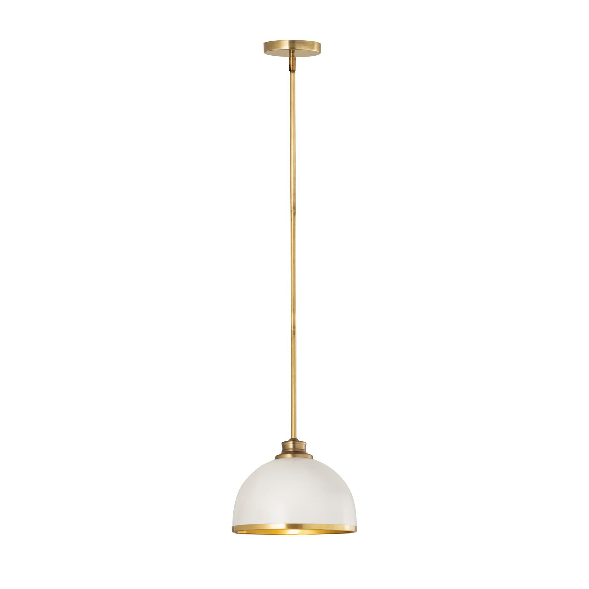 Shown in Matte White And Rubbed Brass finish and Stainless Steel glass and Stainless Steel shade