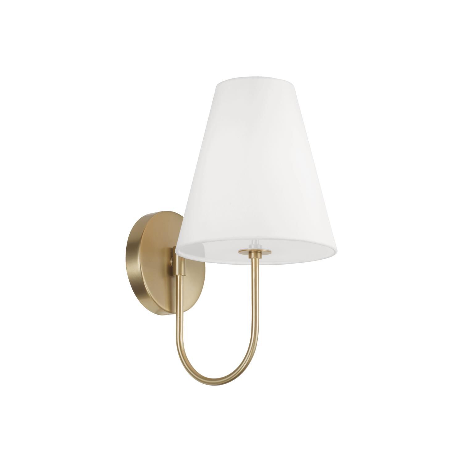 Shown in Matte Brass finish and Soft White Fabric Stay-Straight shade