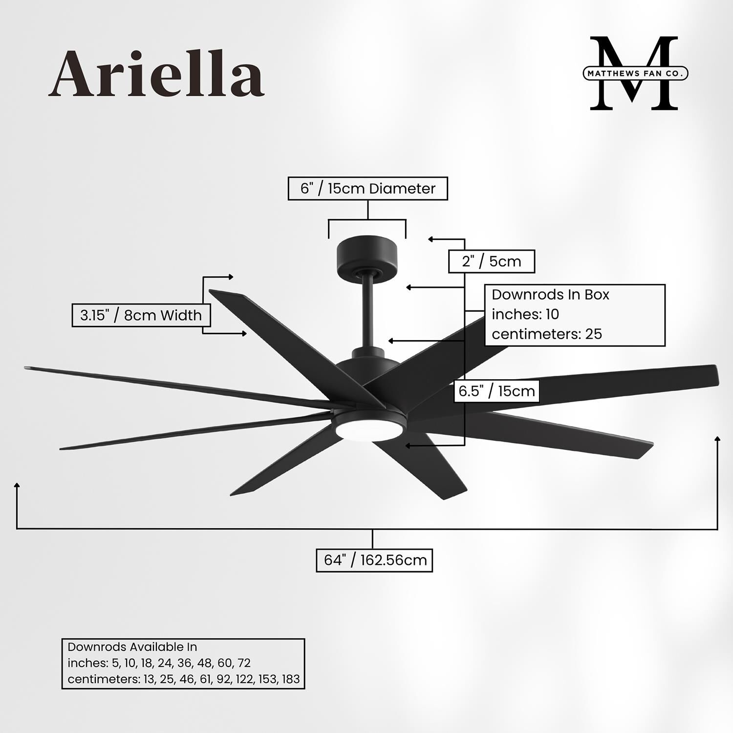 Ariella Outdoor Rated 64 Inch Ceiling Fan with Light Kit by Matthews Fan Company