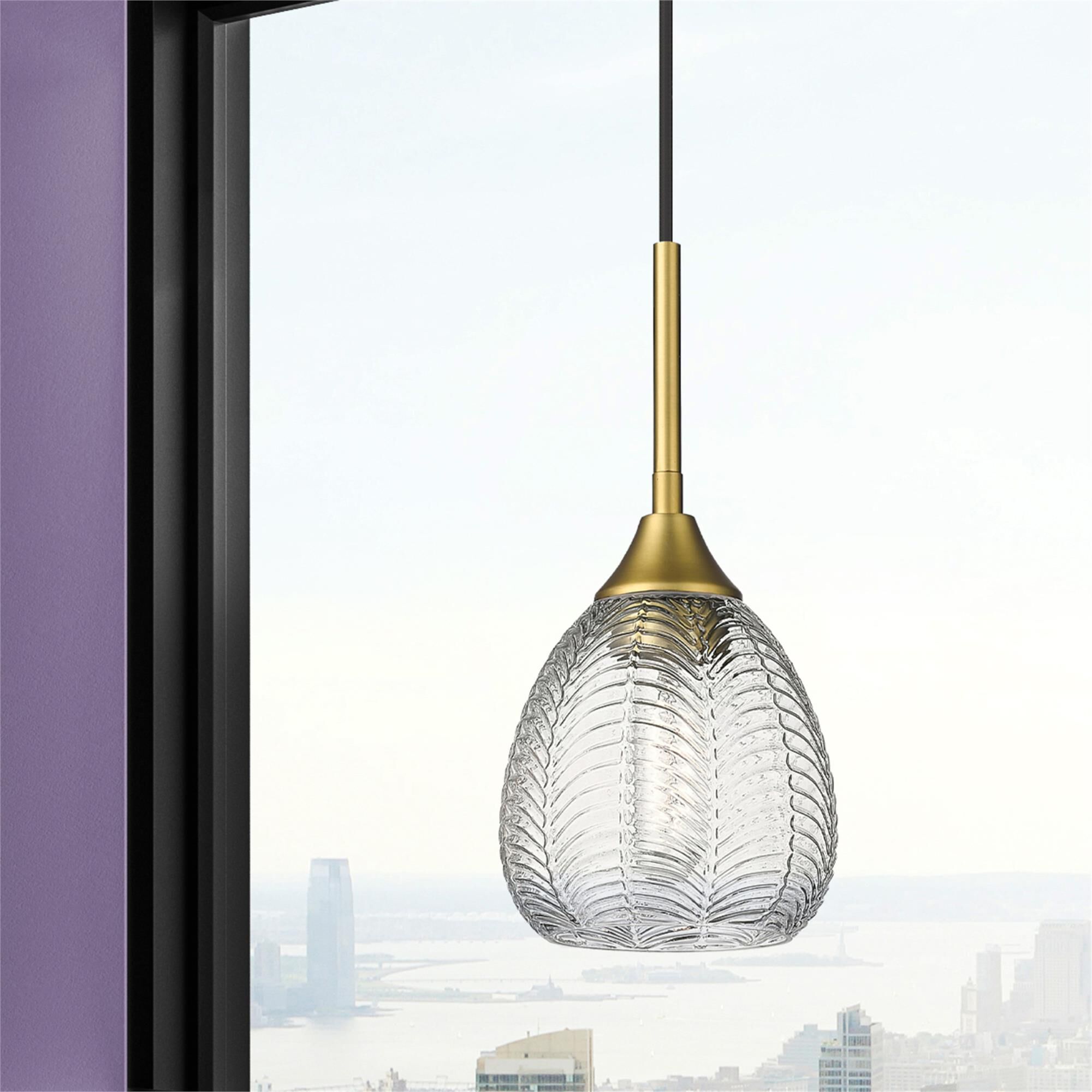 Shown in Brushed Brass finish and Clear glass