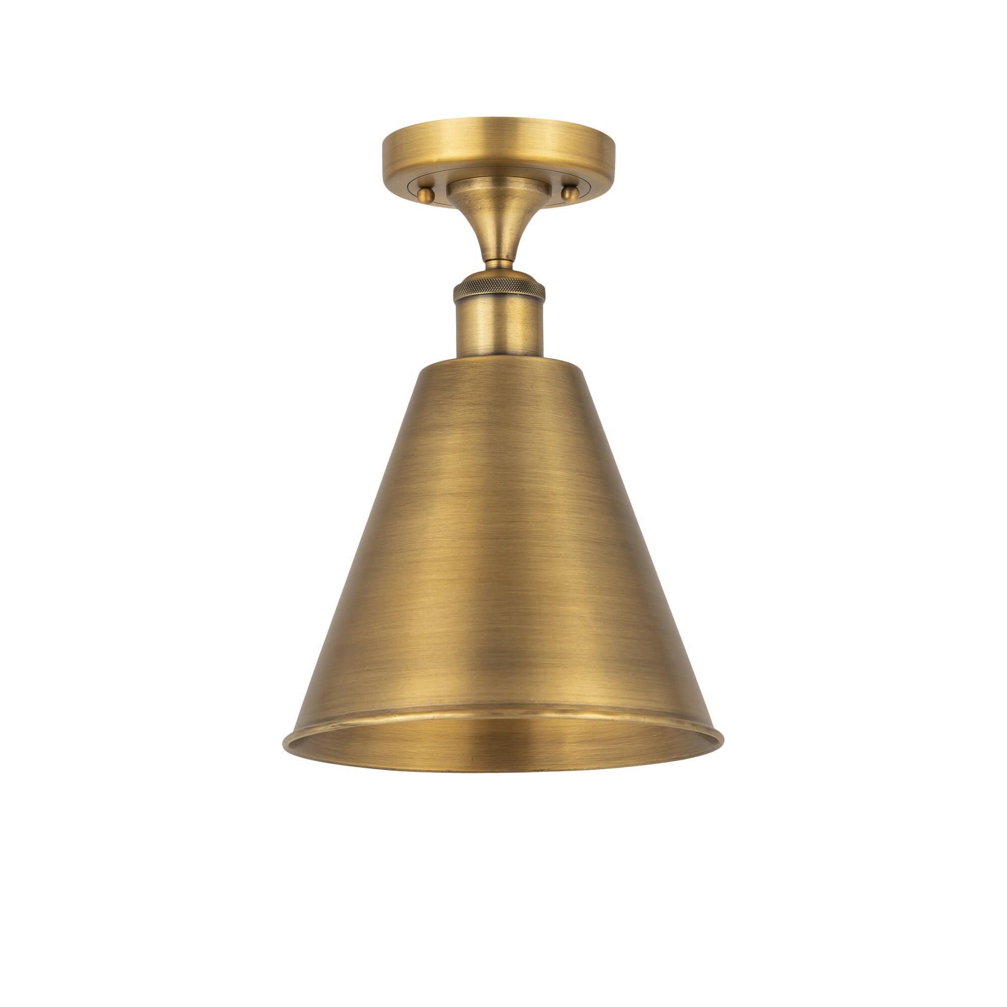 Shown in Brushed Brass finish and Brushed Brass Ballston Cone shade