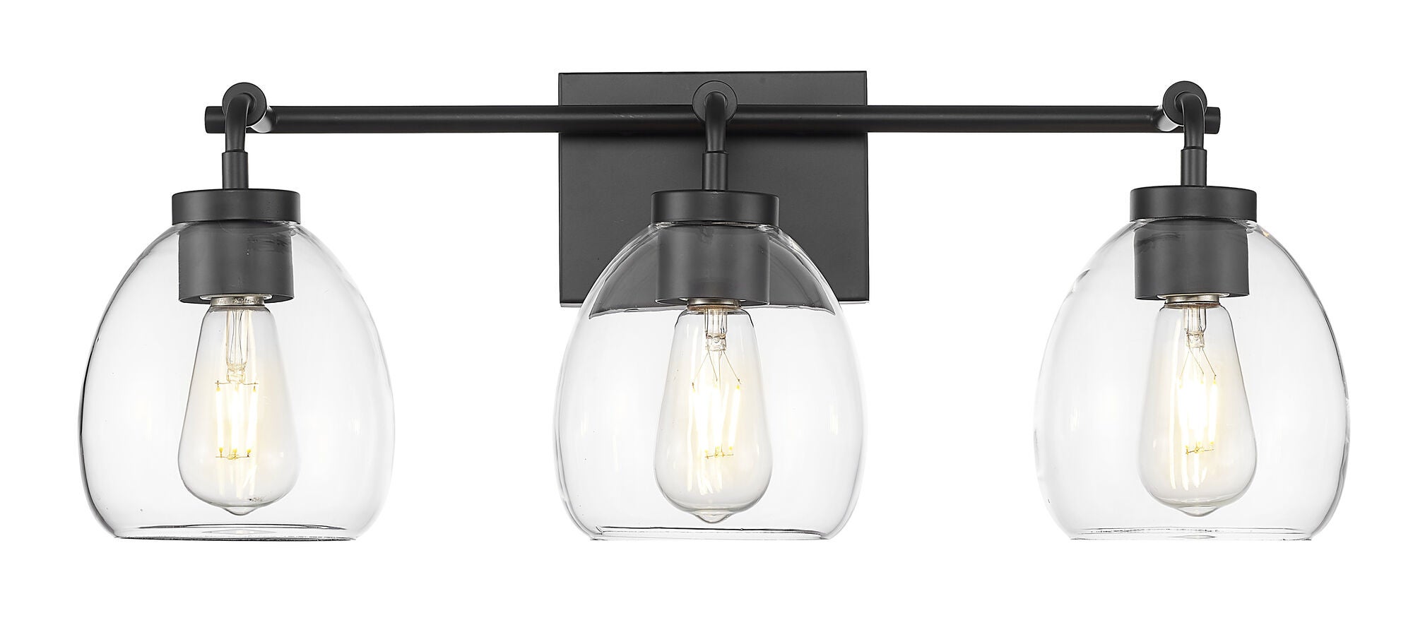 Shown in Matte Black finish and Clear Glass Globes shade
