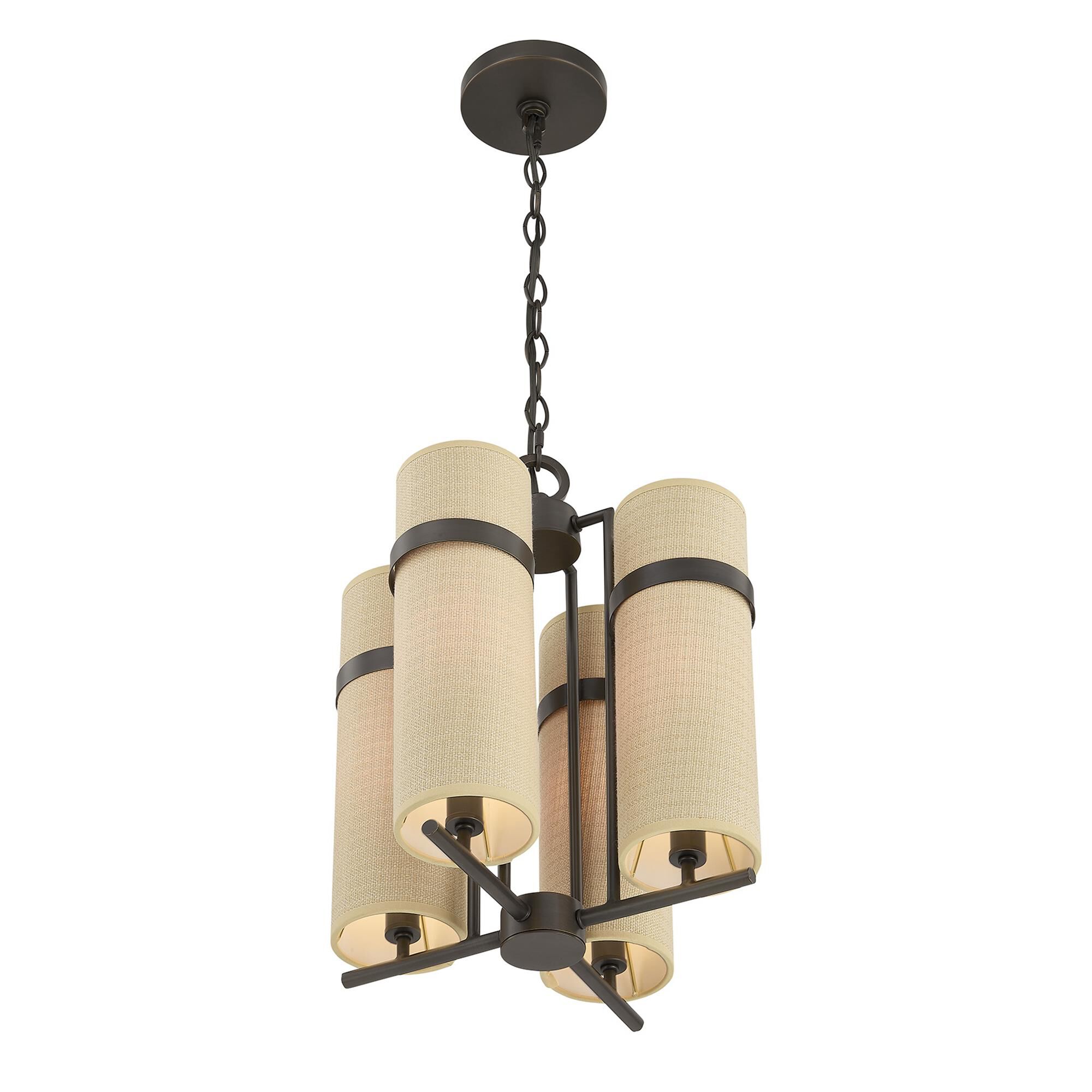 Shown in Mediterranean Bronze finish and Beige Fabric shade