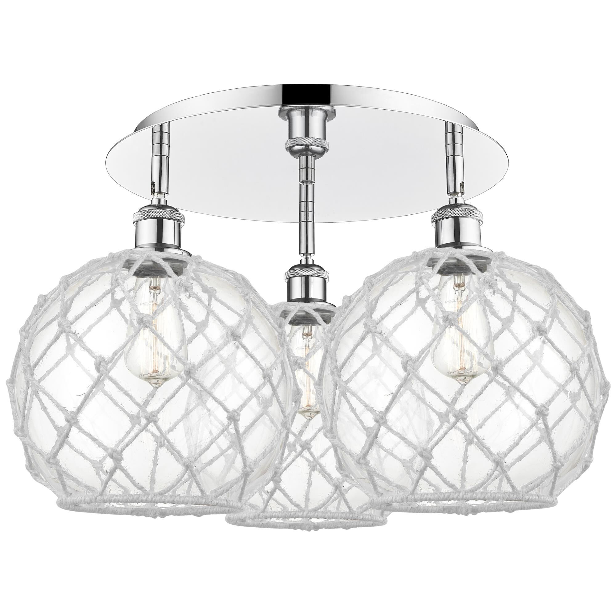 Shown in Polished Chrome finish and Clear with White Rope glass