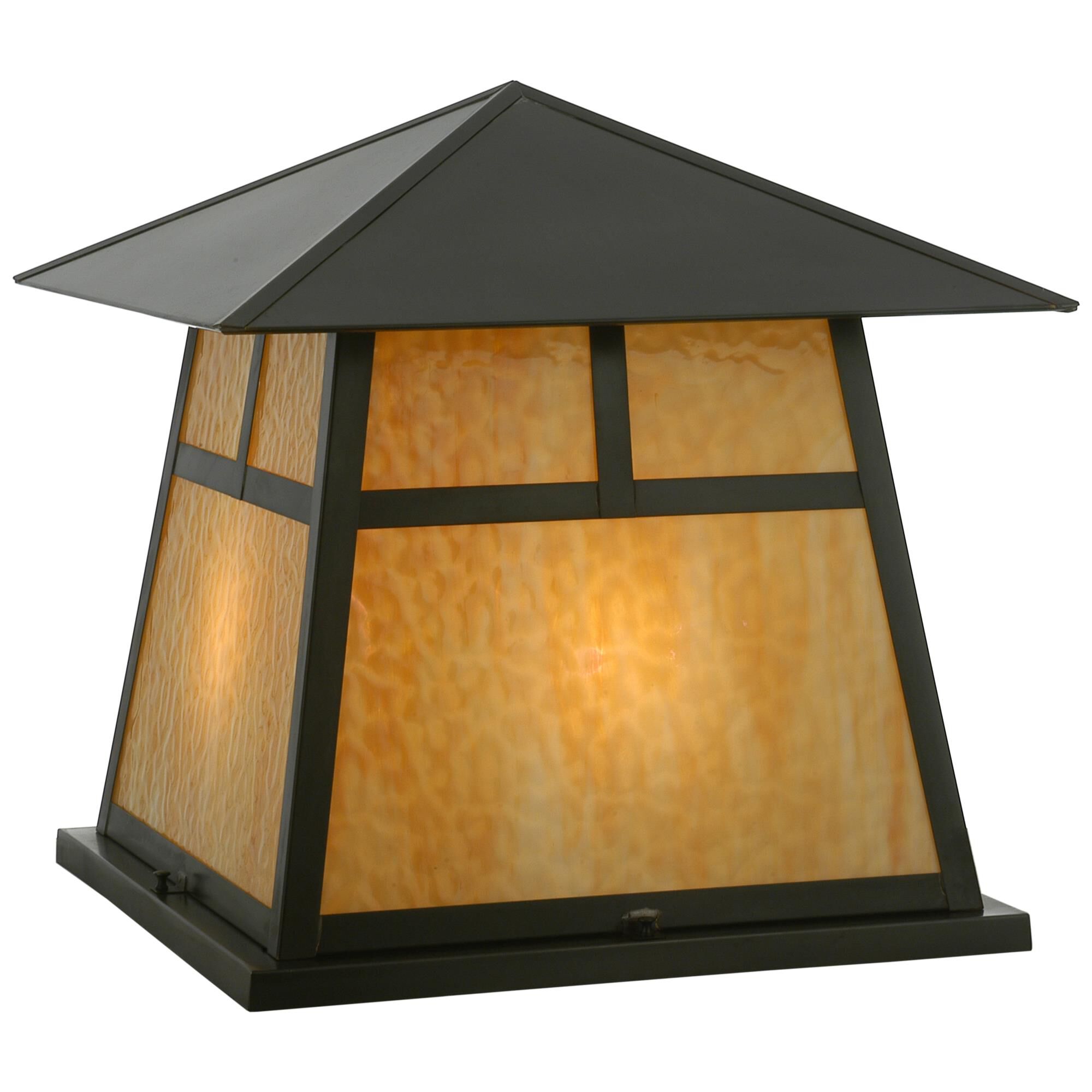 Shown in Craftsman Brown Finish finish and Iridized Beige glass