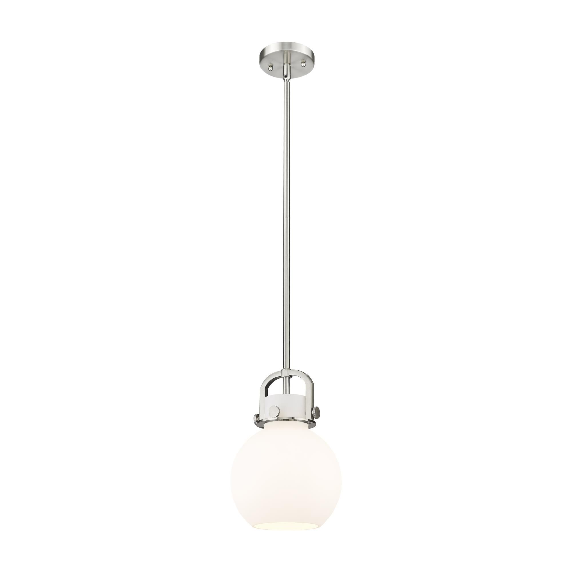 Shown in Satin Nickel finish and Matte White glass