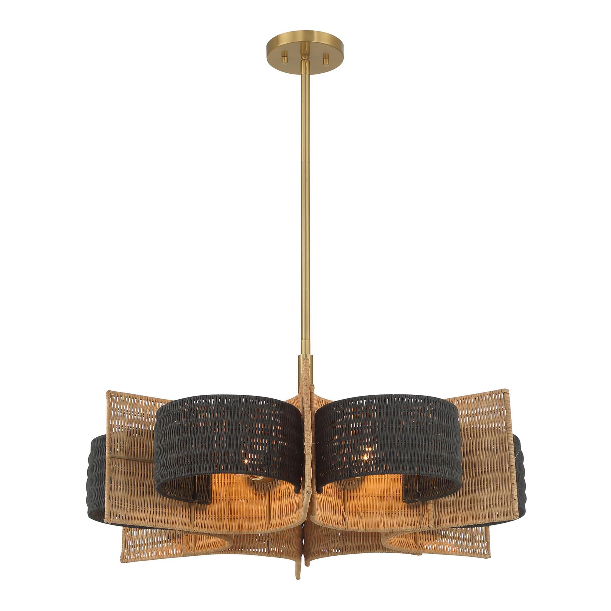 Shown in Warm Brass finish and Natural Rattan accent