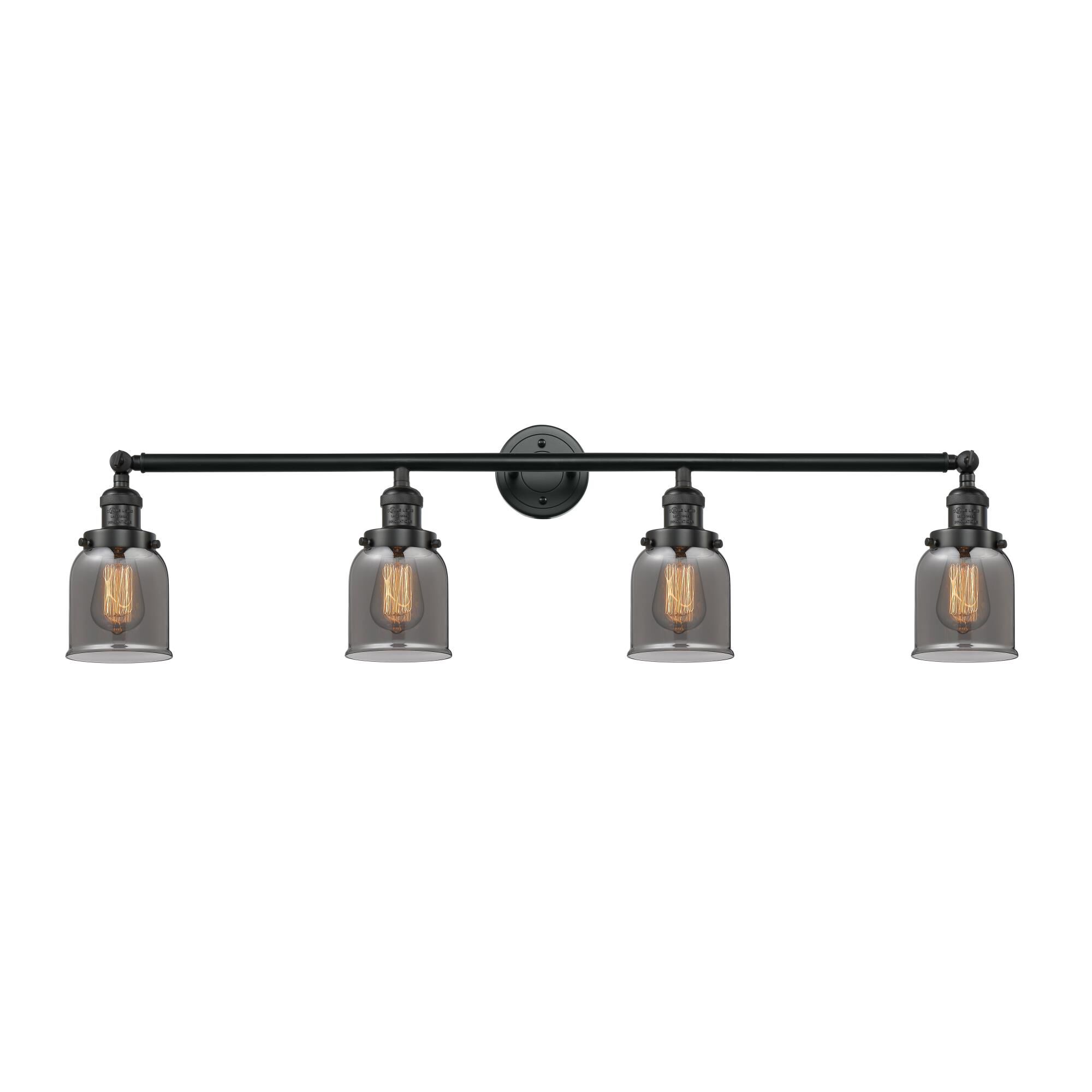 Shown in Matte Black finish and Plated Smoke Small Bell glass