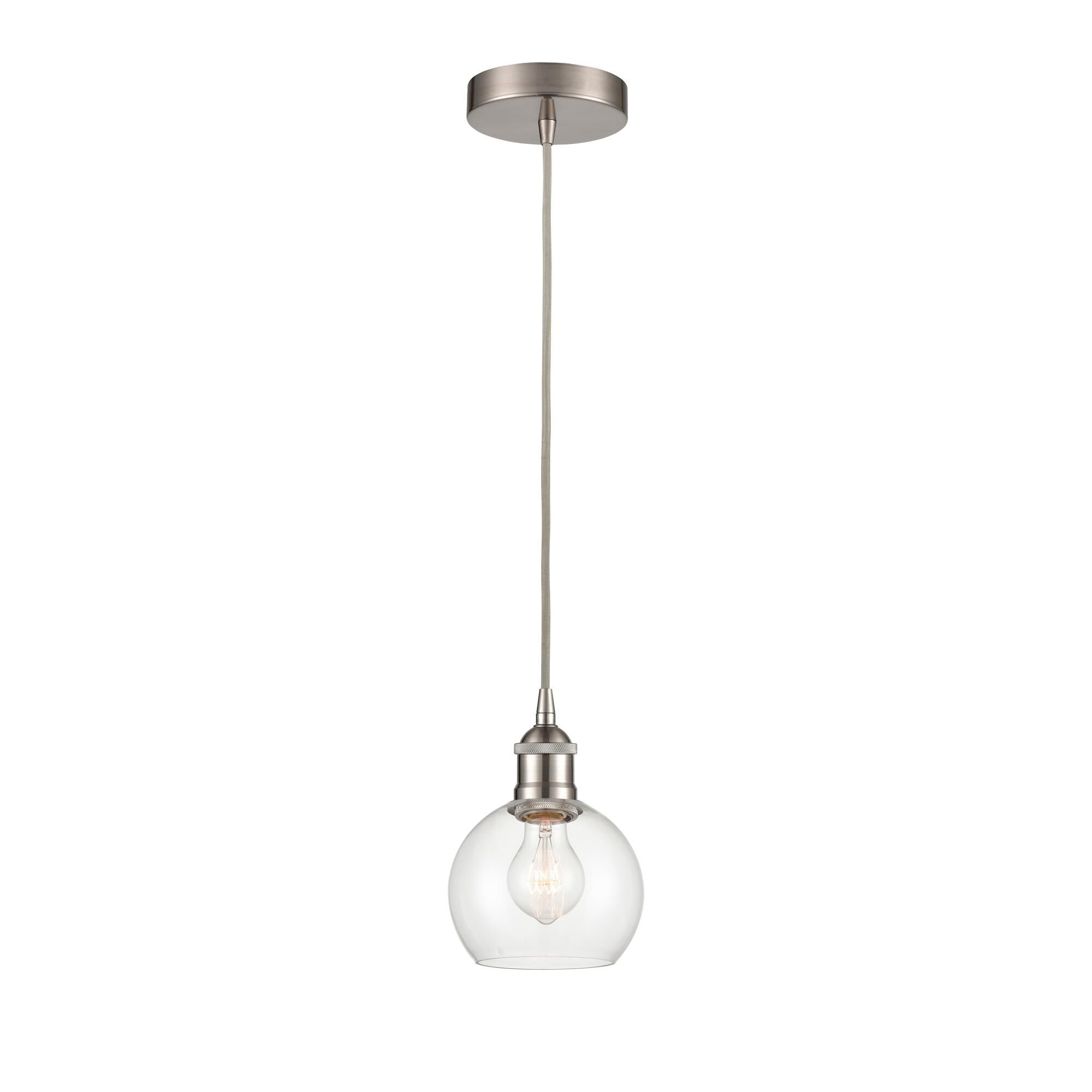 Shown in Brushed Satin Nickel finish and Clear glass