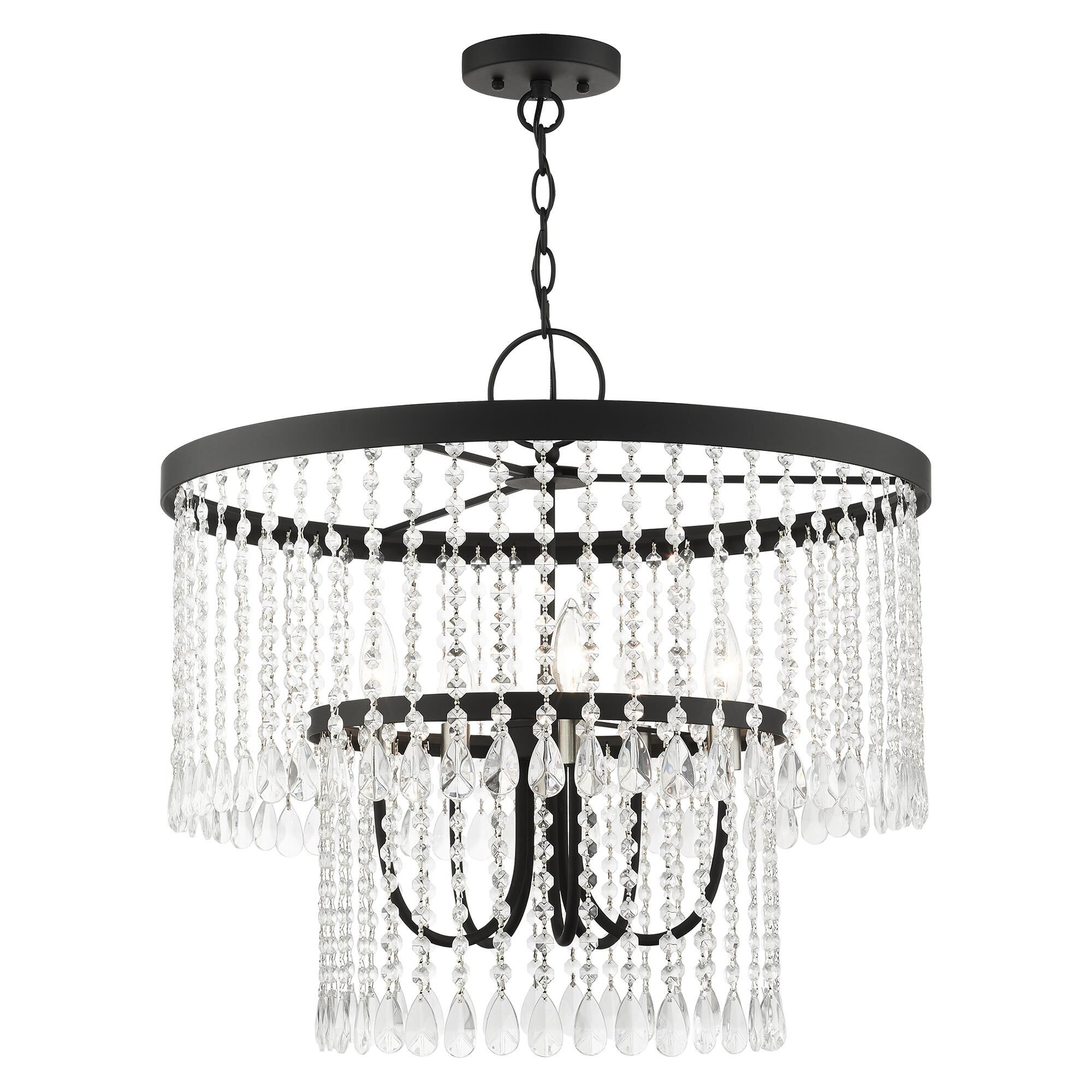 Shown in Black finish and Hand Assembled Crystal Shade glass