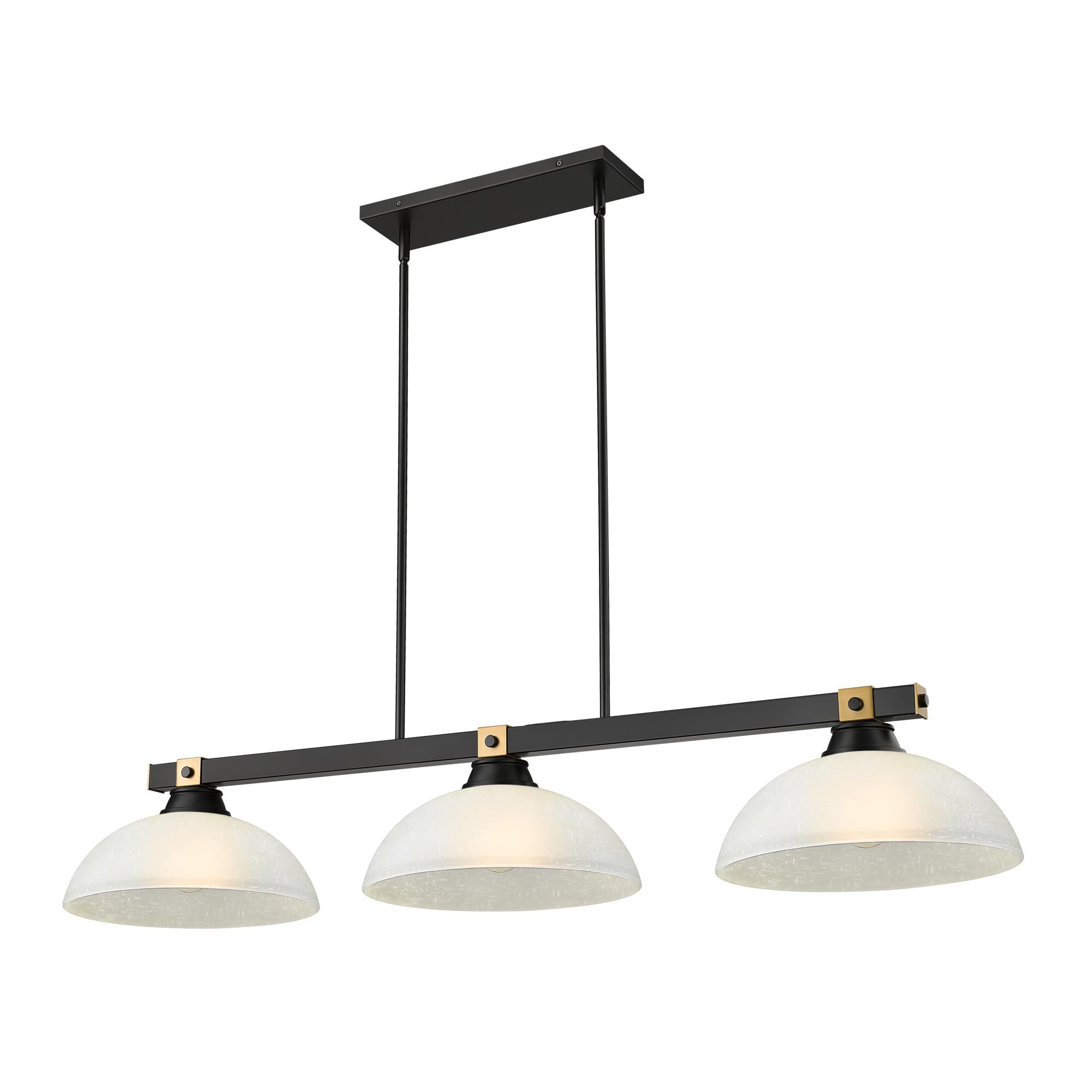 Shown in Matte Black + Rubbed Brass finish and White Linen glass and White Linen shade