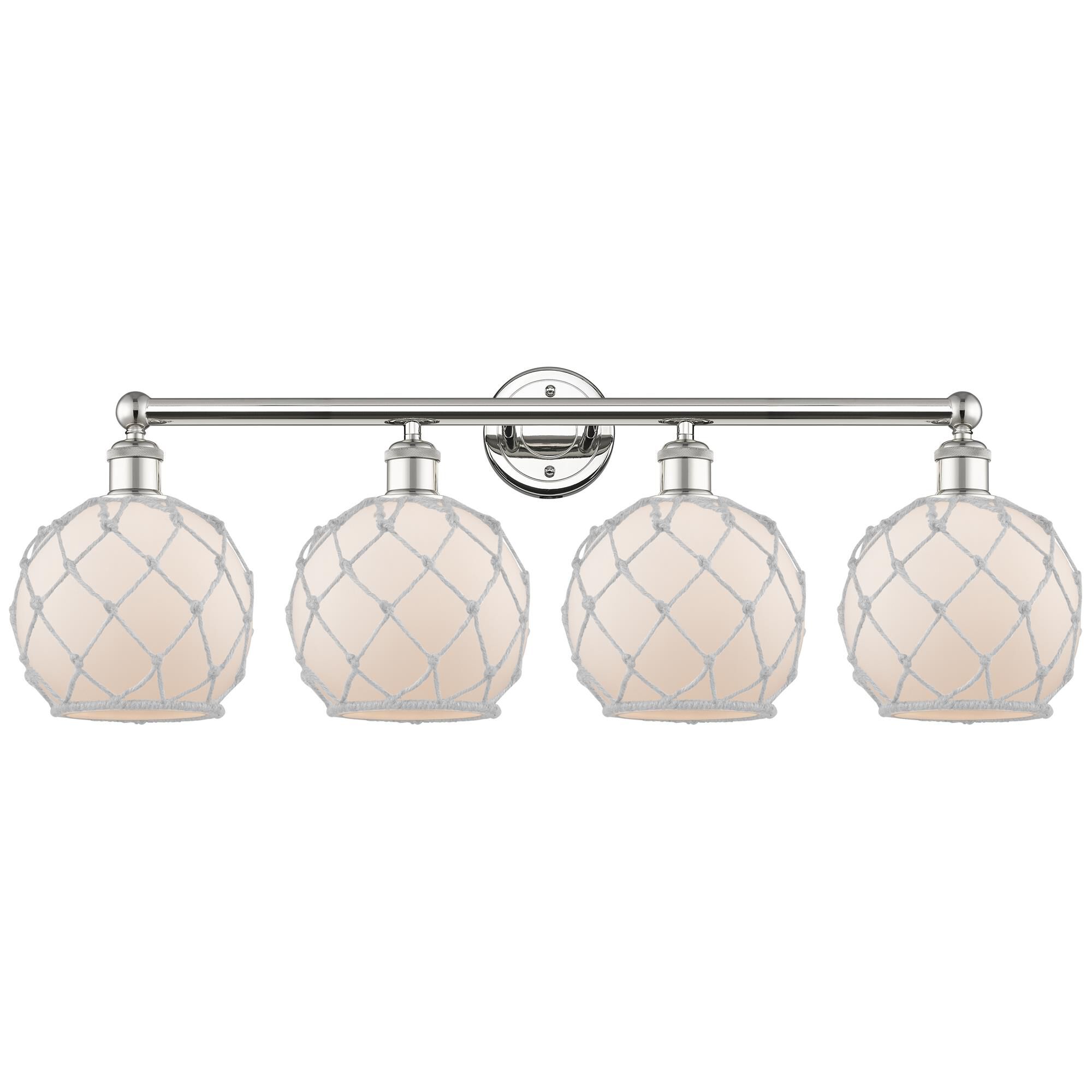 Shown in Polished Nickel finish and White with White Rope glass