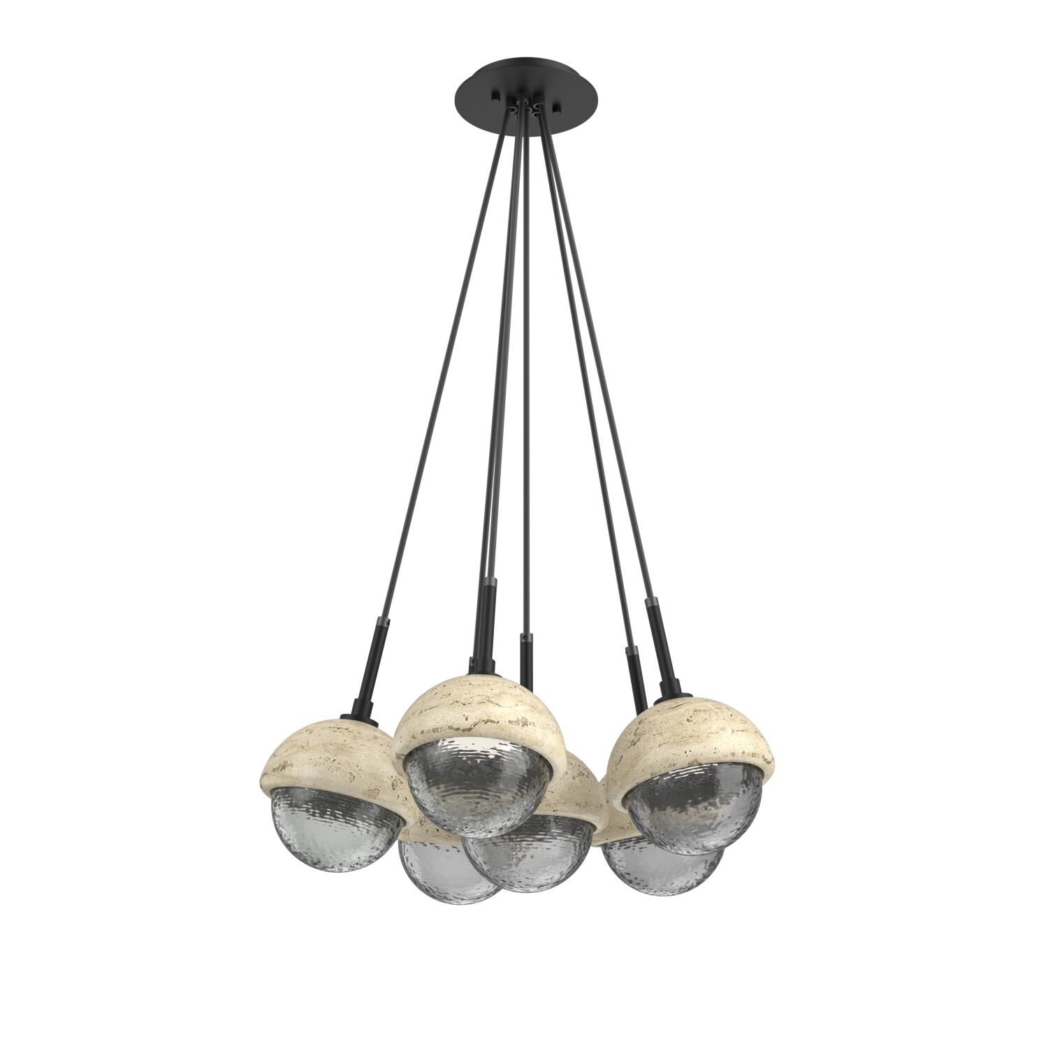 Shown in Matte Black finish and Smoke glass and Travertine Stone accent