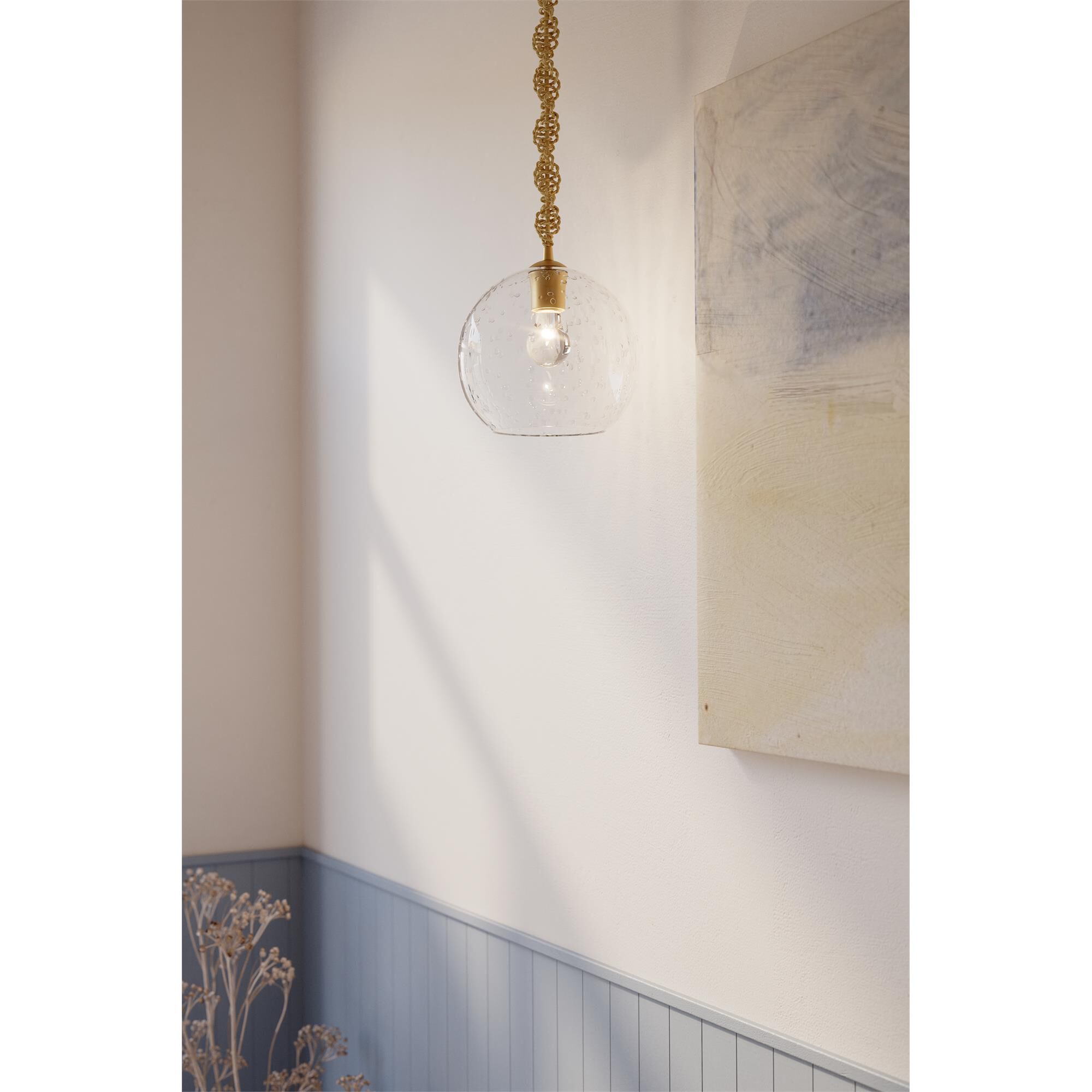 Shown in Legacy Brass finish and Clear Seeded glass
