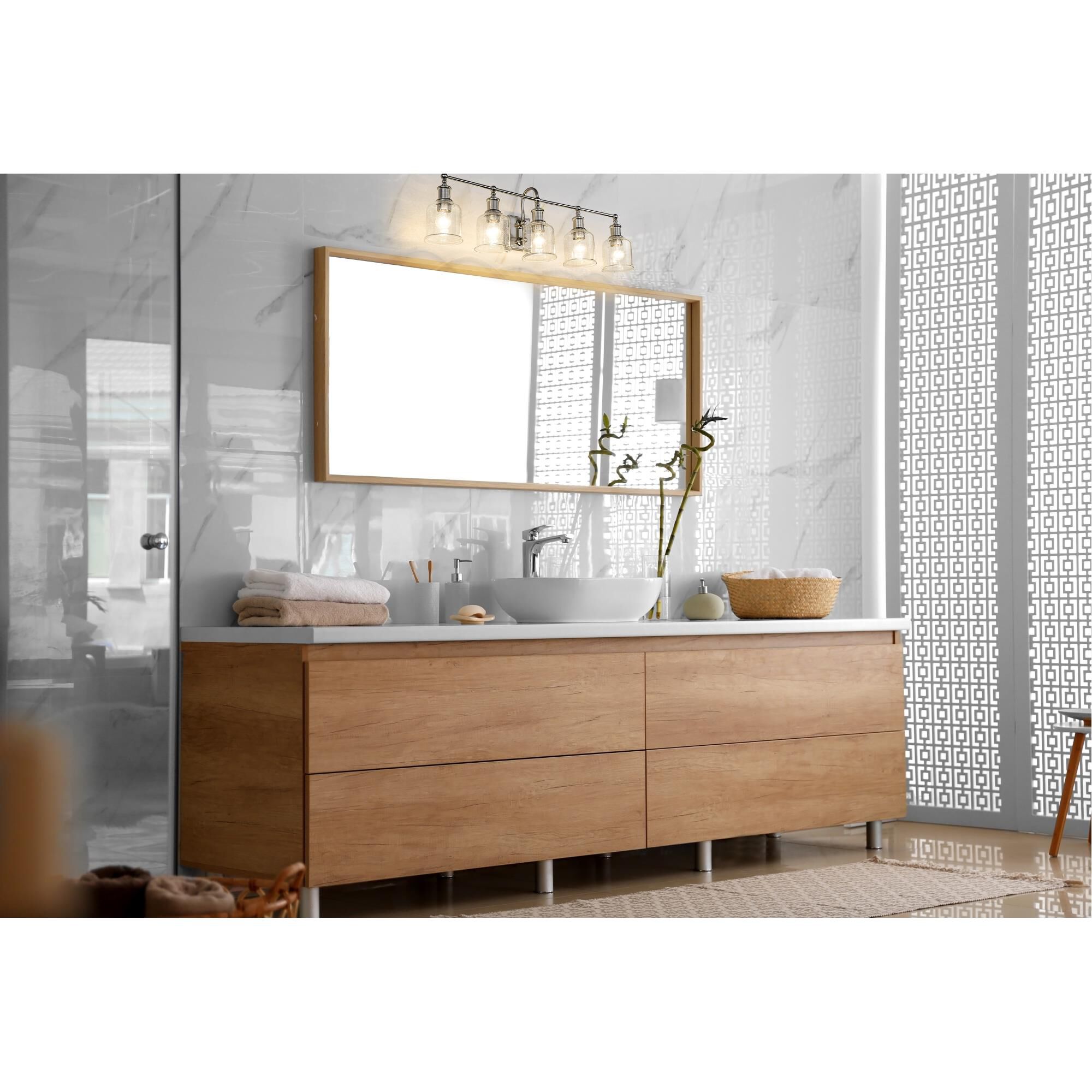 Shown in Brushed Nickel finish and Seeded glass