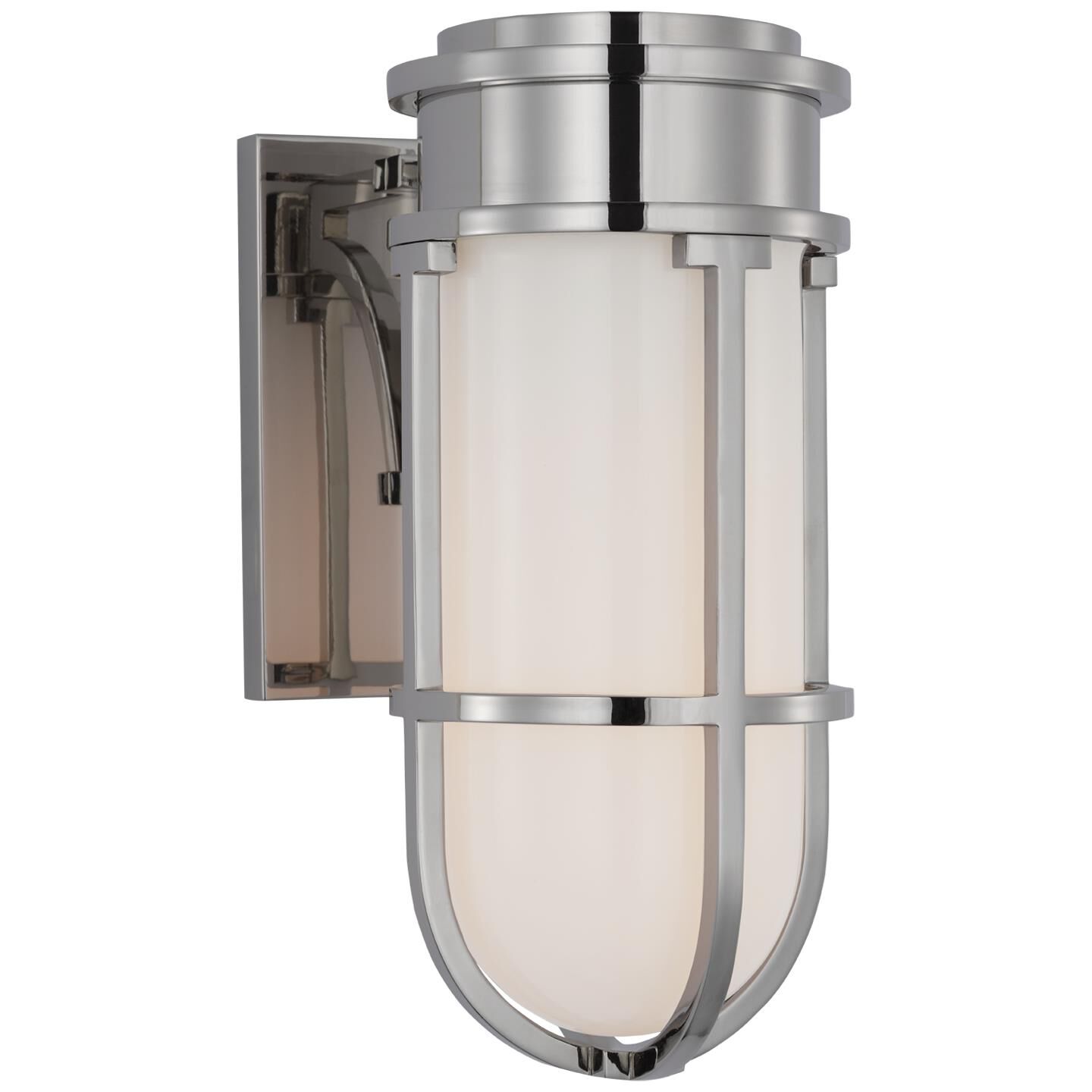 Shown in Polished Nickel finish and White glass