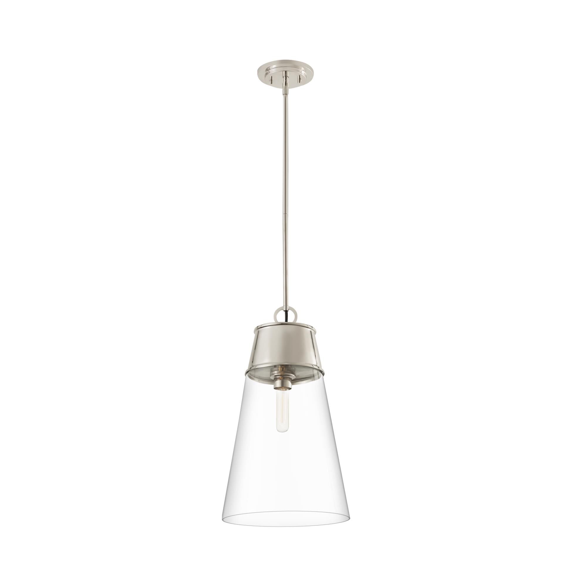 Shown in Polished Nickel finish and Glass shade
