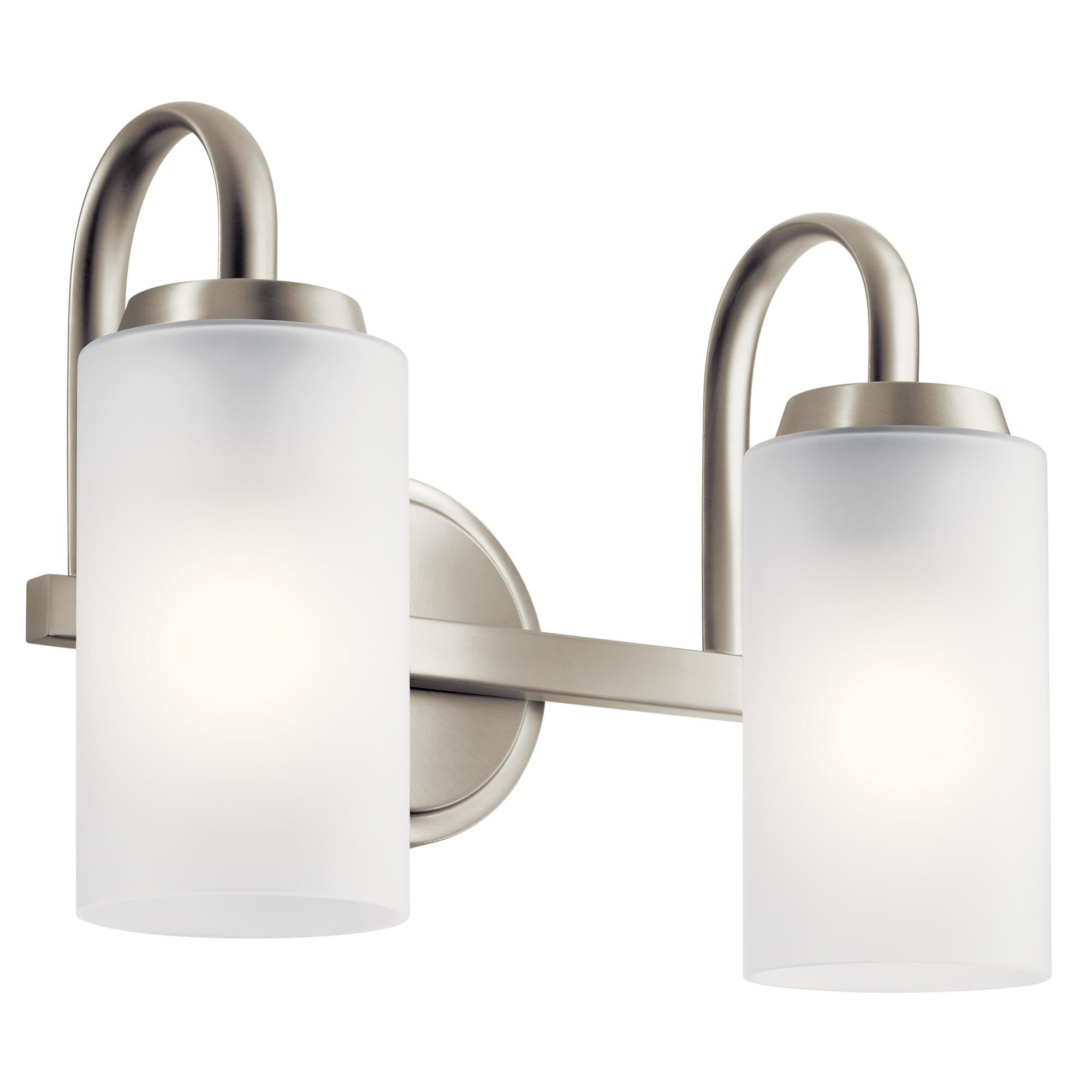 Shown in Brushed Nickel finish and Satin Etched glass
