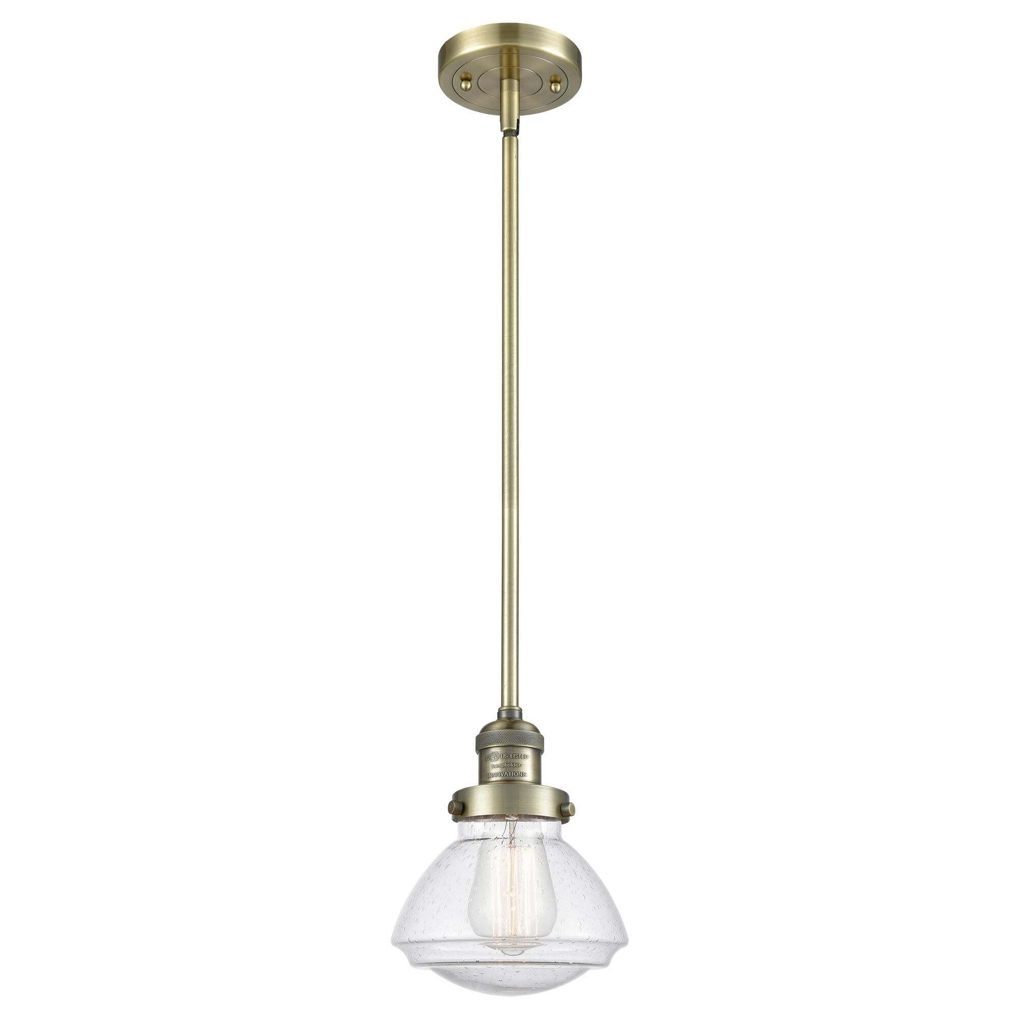 Shown in Antique Brass finish and Bell glass and Glass shade