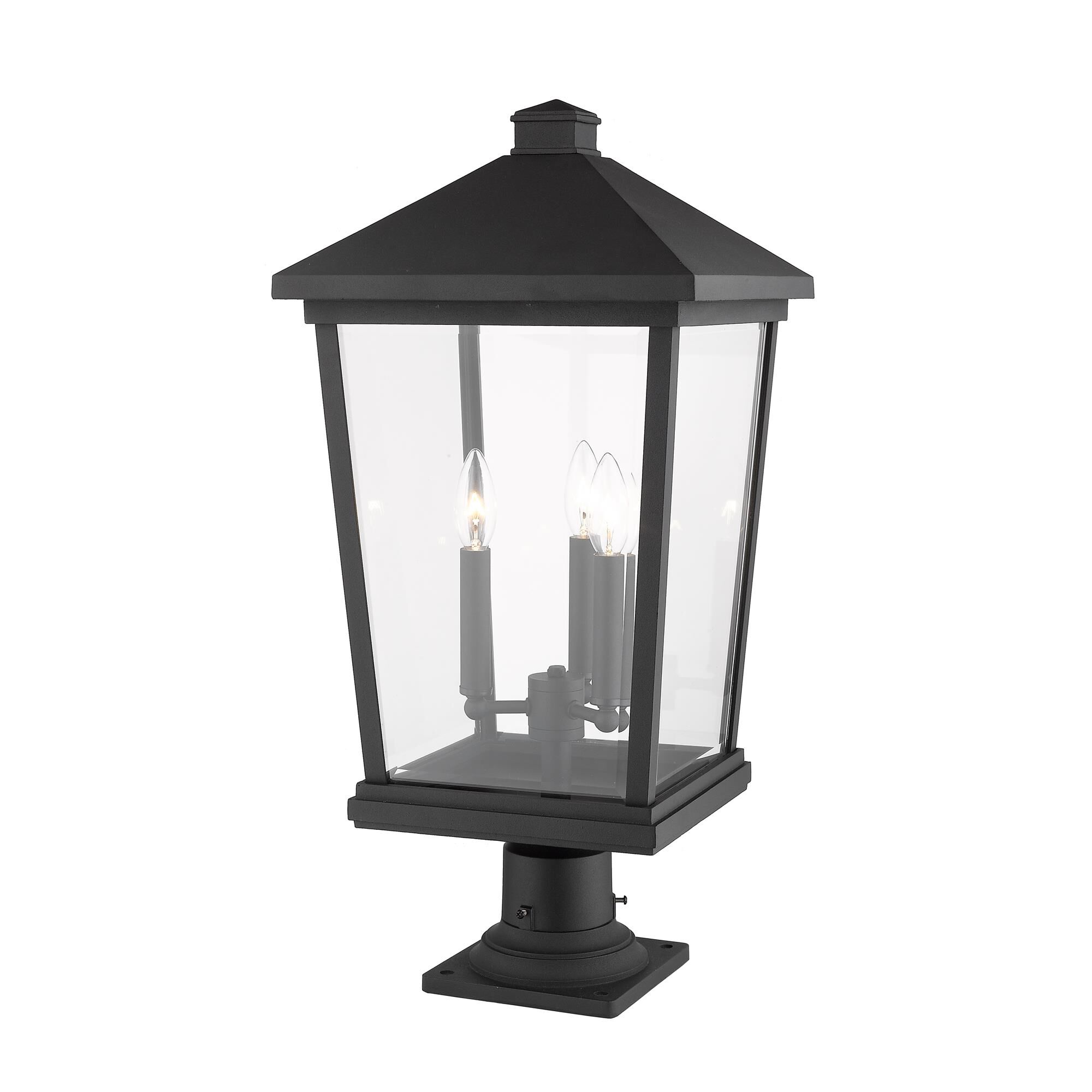 Shown in Black finish and Glass shade