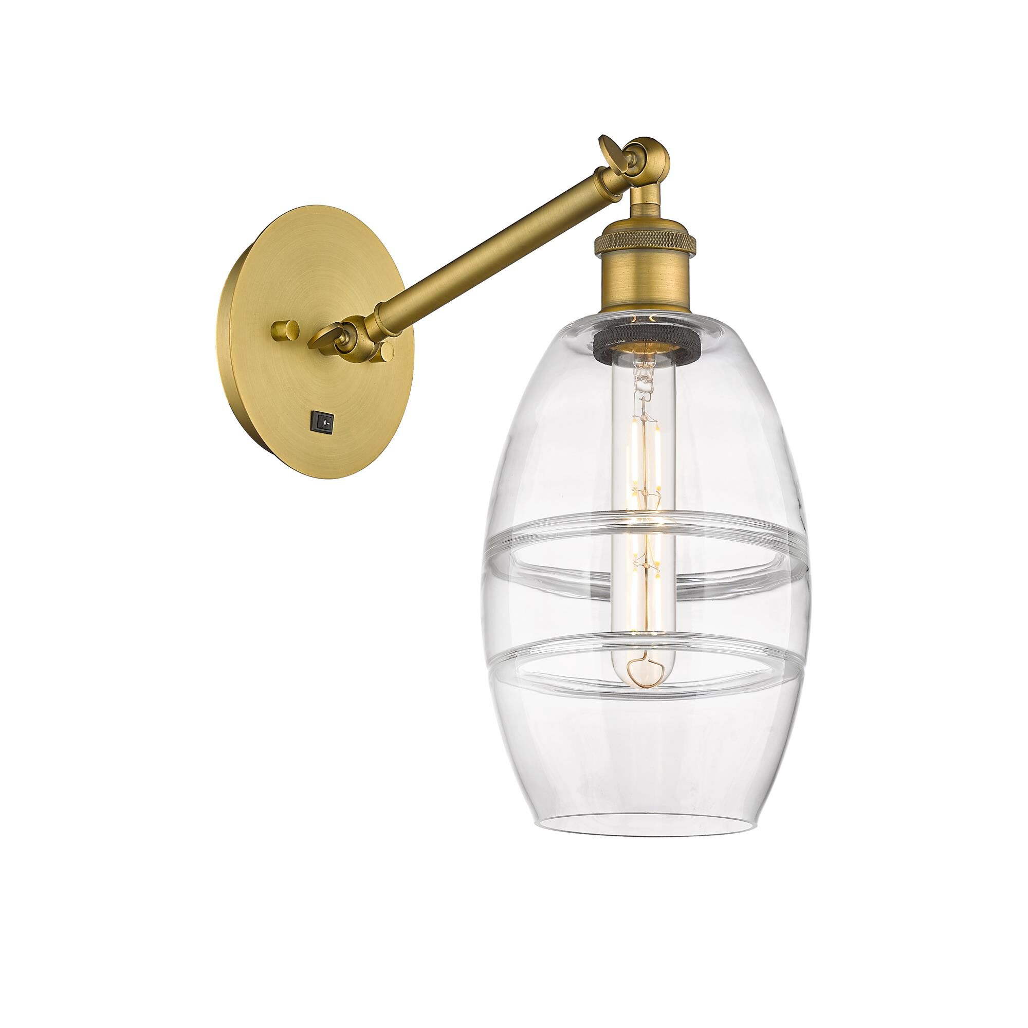 Shown in Brushed Brass finish and Clear glass