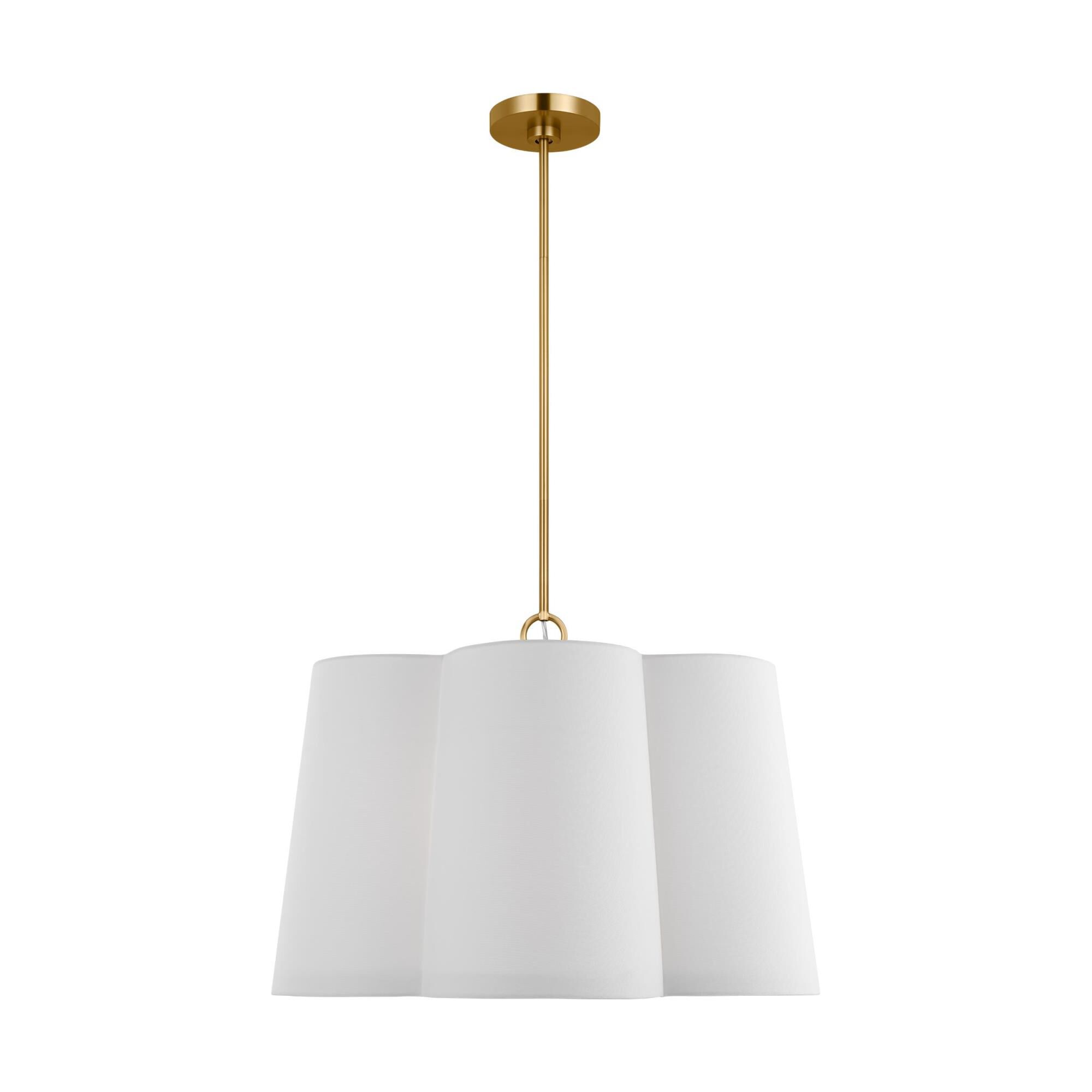 Shown in Burnished Brass finish and Silk Screen White Inside Clear Outside Glass Diffuser And White Linen Fabric shade