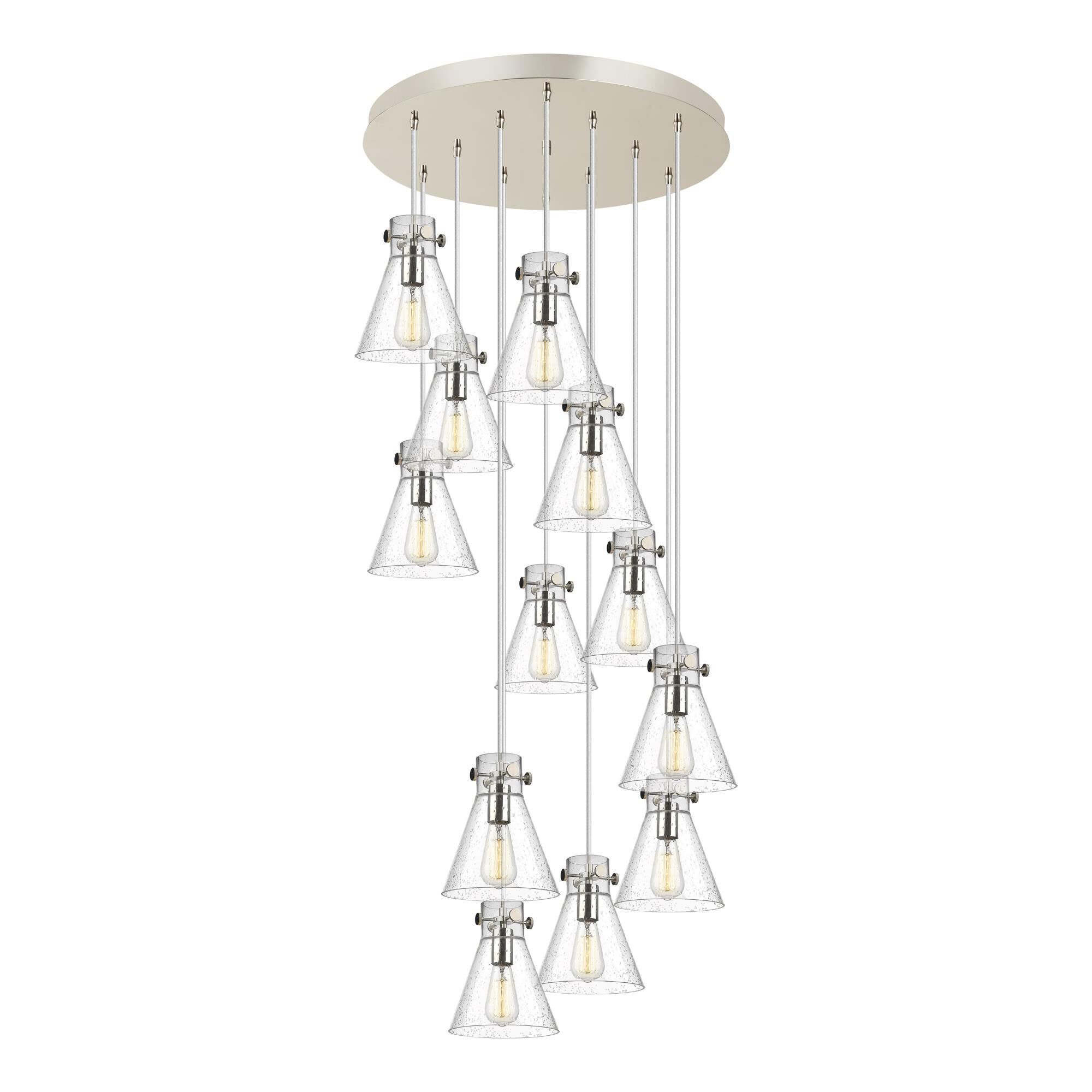 Shown in Polished Nickel finish and Seedy glass and Seedy Glass shade