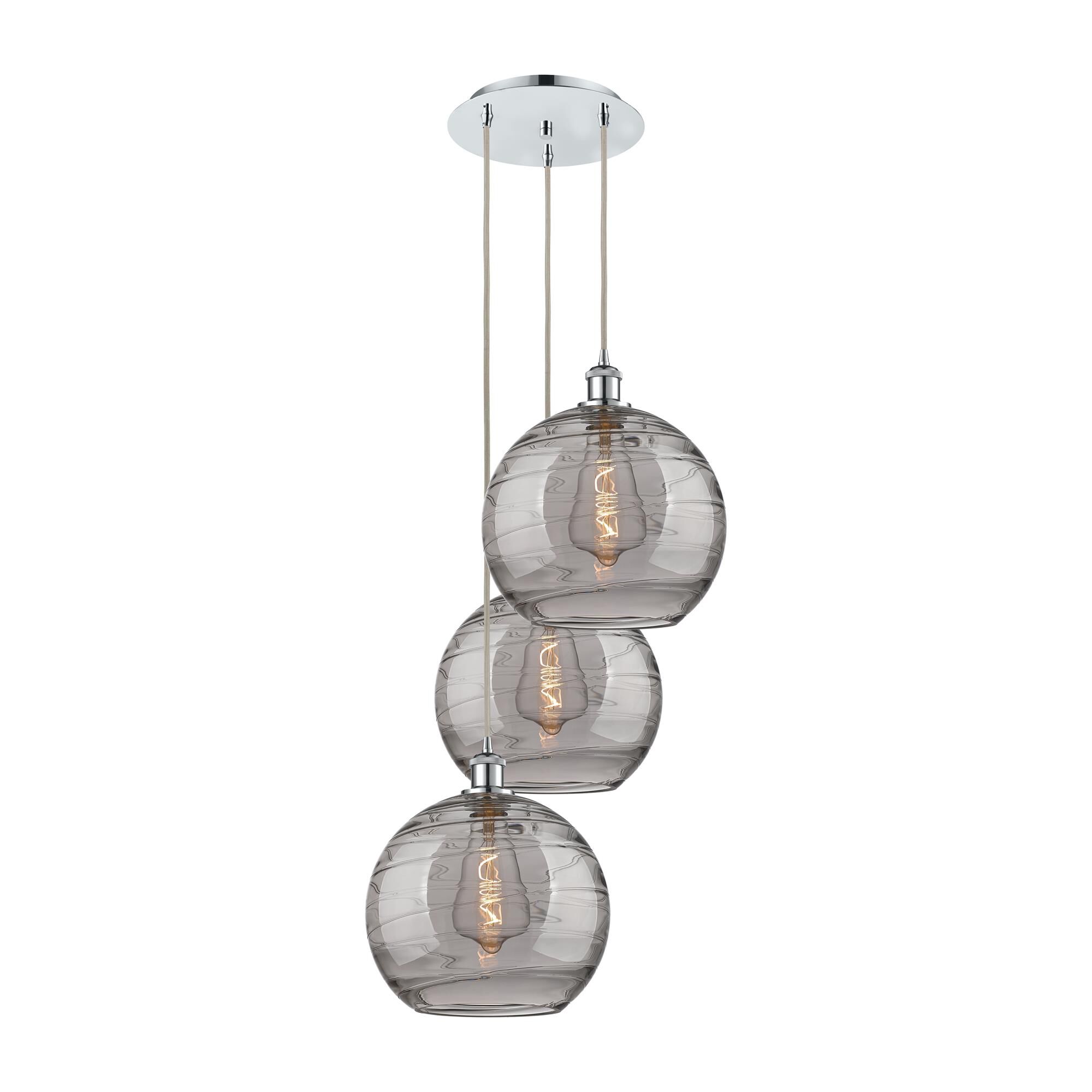 Shown in Polished Chrome finish and Light Smoke Deco Swirl glass